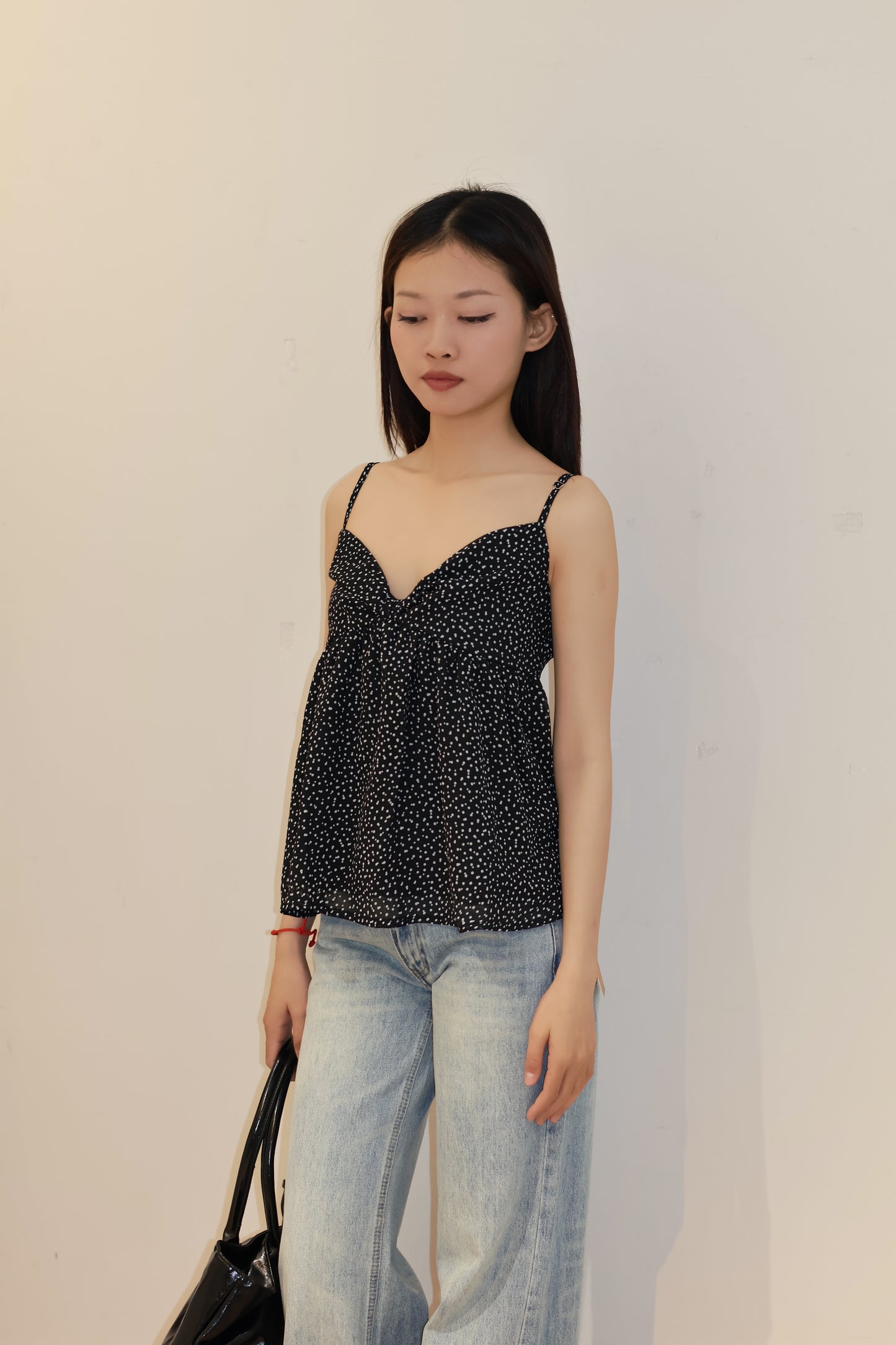 POLKADOT FLOWY BLACK TOP