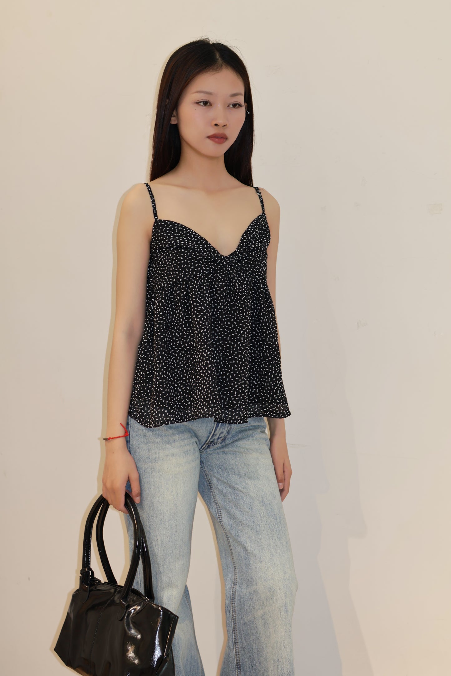POLKADOT FLOWY BLACK TOP