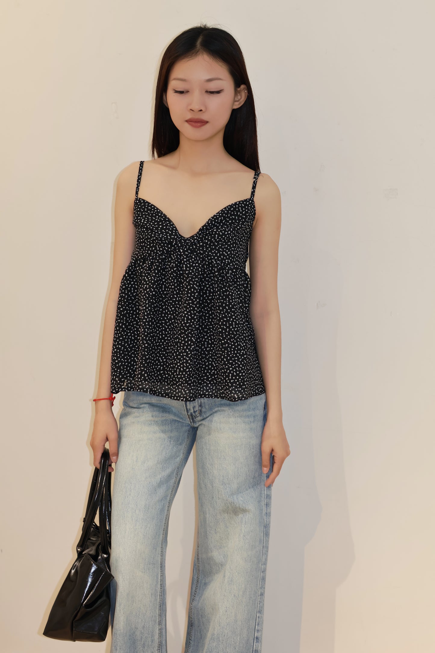 POLKADOT FLOWY BLACK TOP