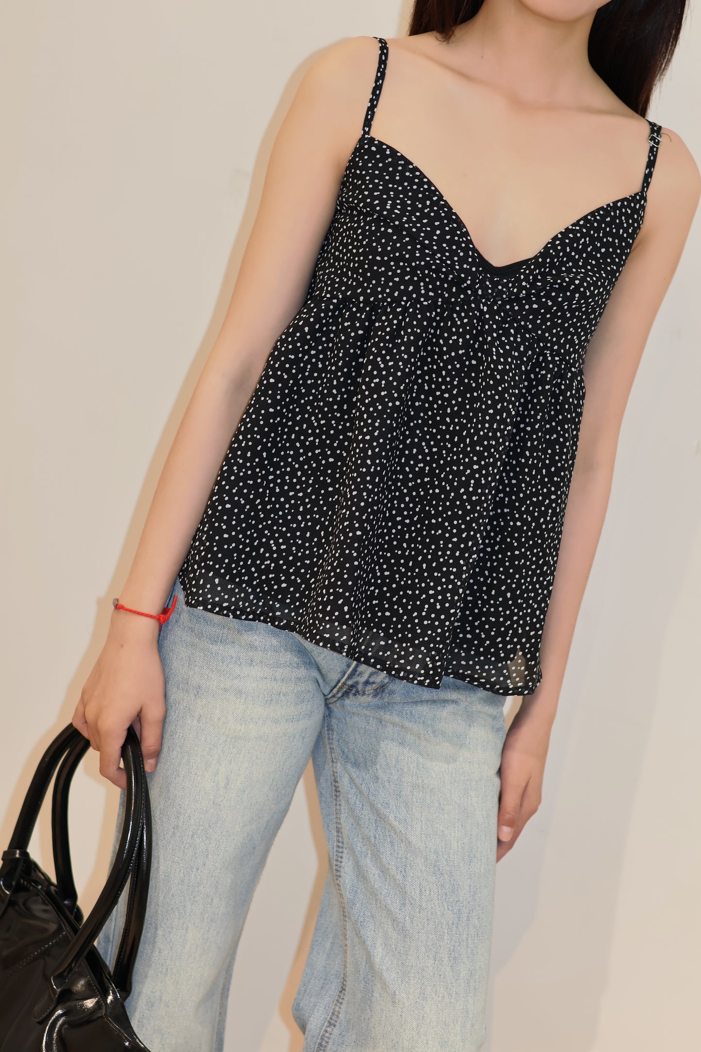 POLKADOT FLOWY BLACK TOP