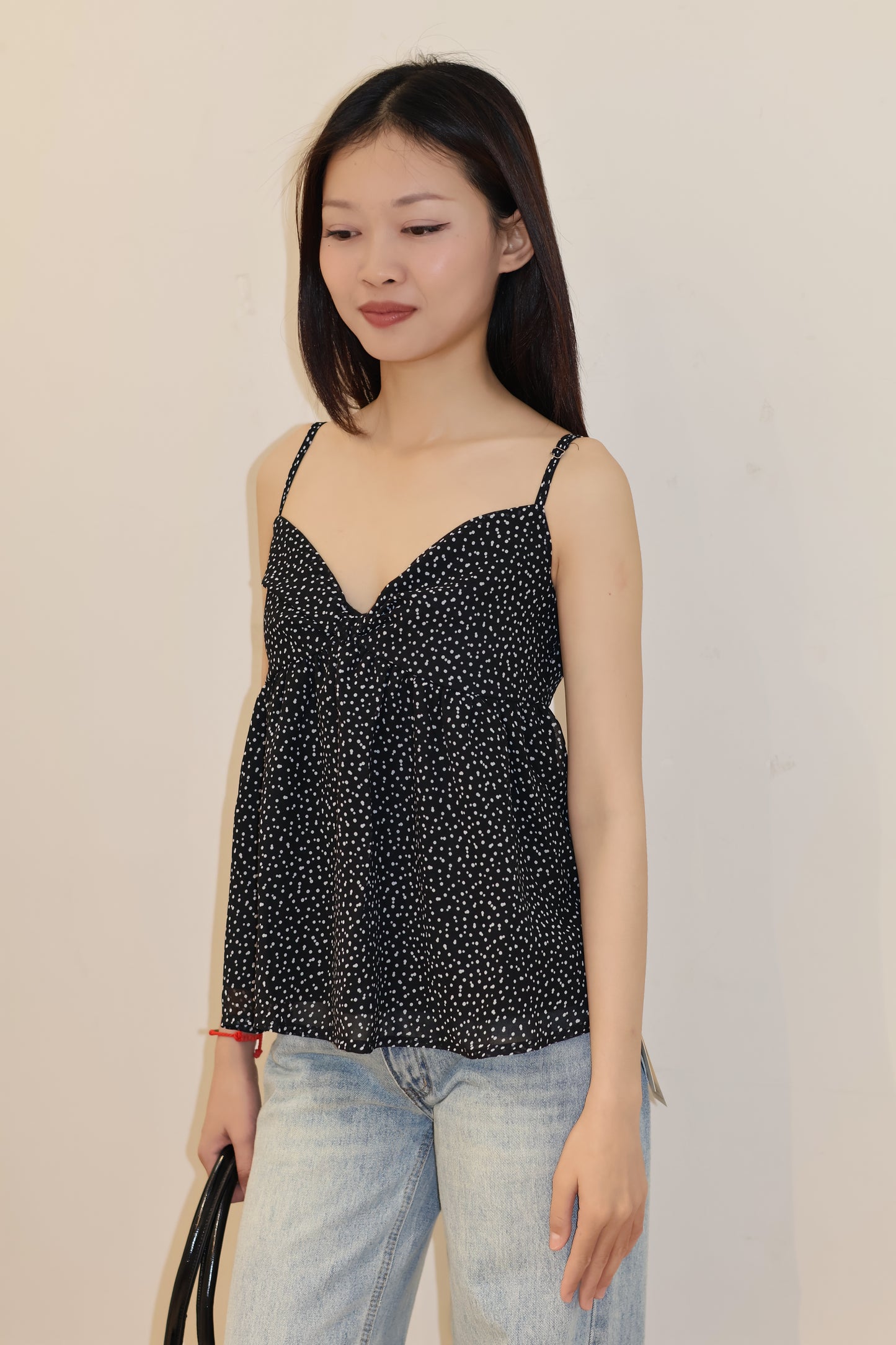 POLKADOT FLOWY BLACK TOP