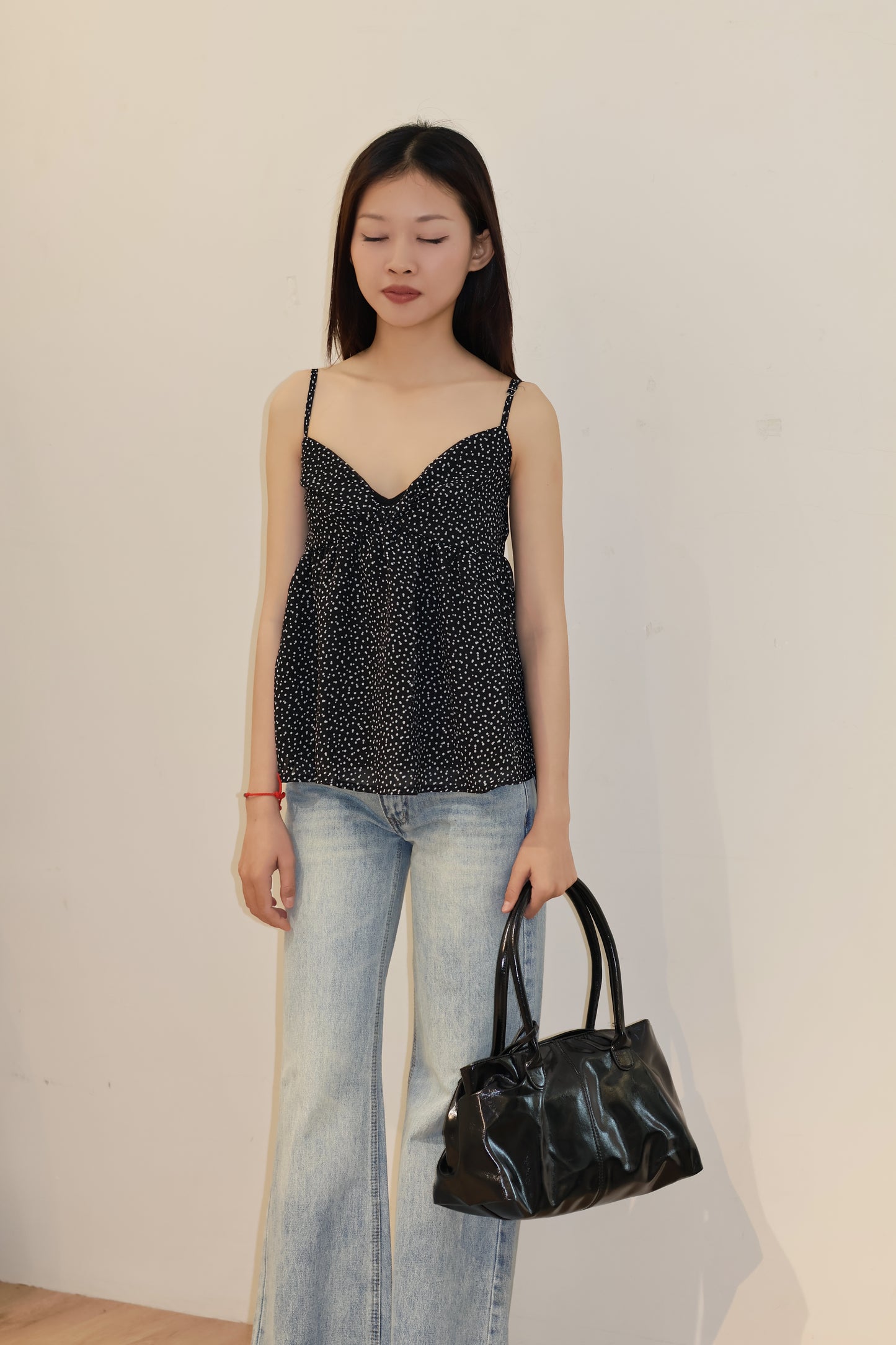 POLKADOT FLOWY BLACK TOP