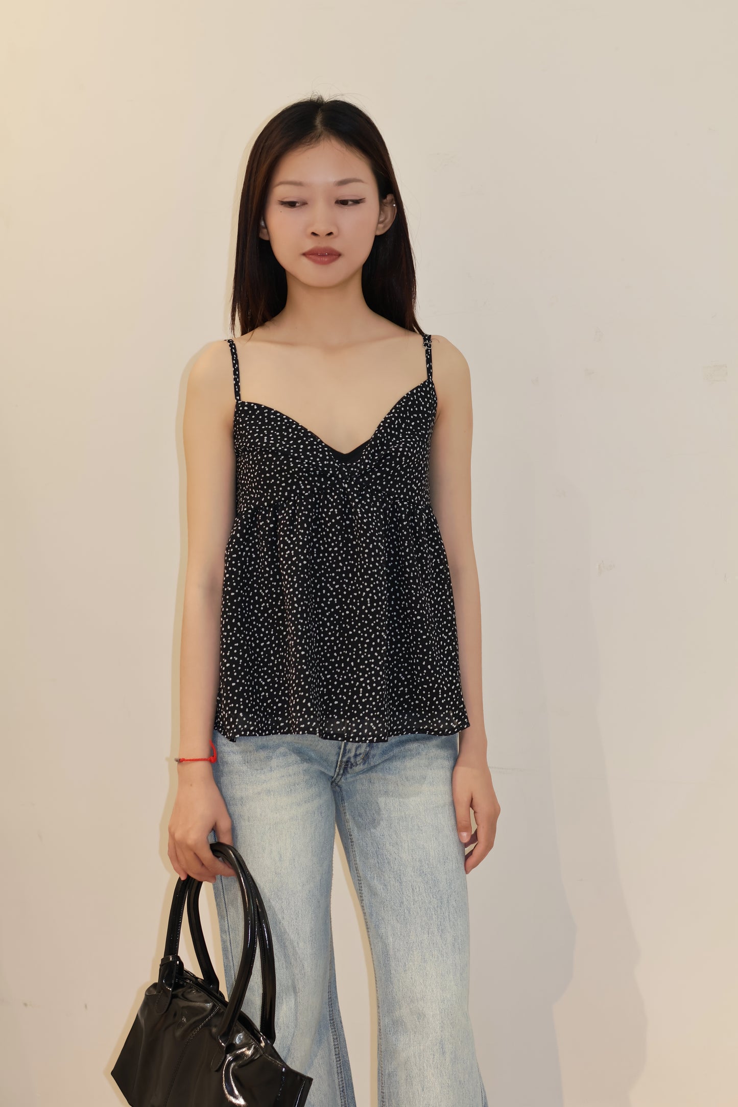 POLKADOT FLOWY BLACK TOP
