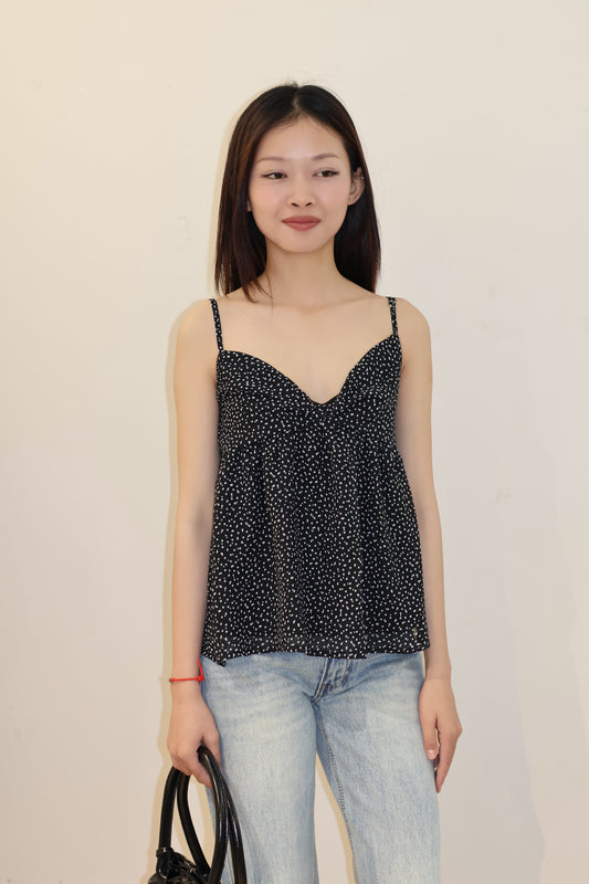 POLKADOT FLOWY BLACK TOP
