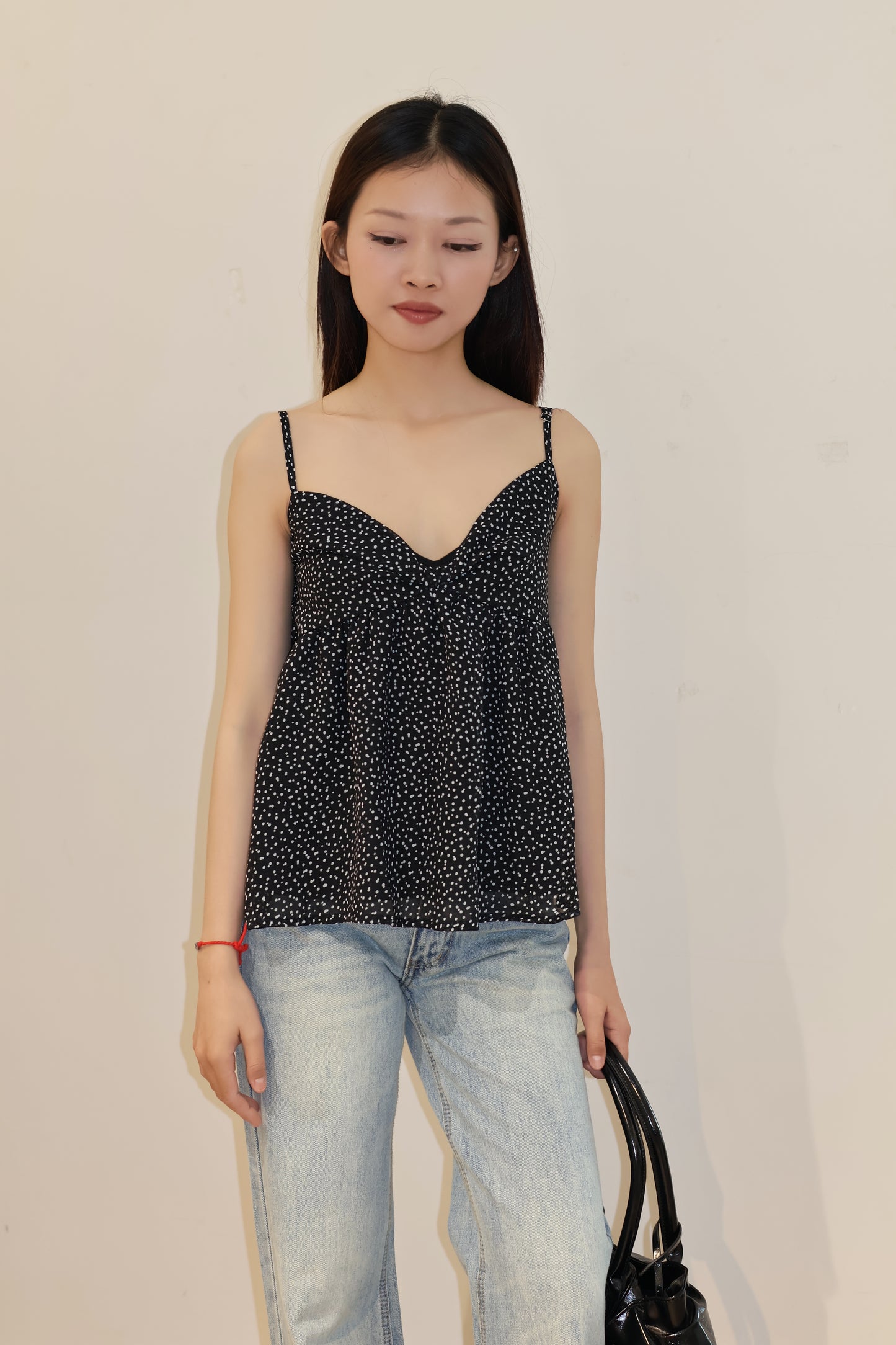POLKADOT FLOWY BLACK TOP