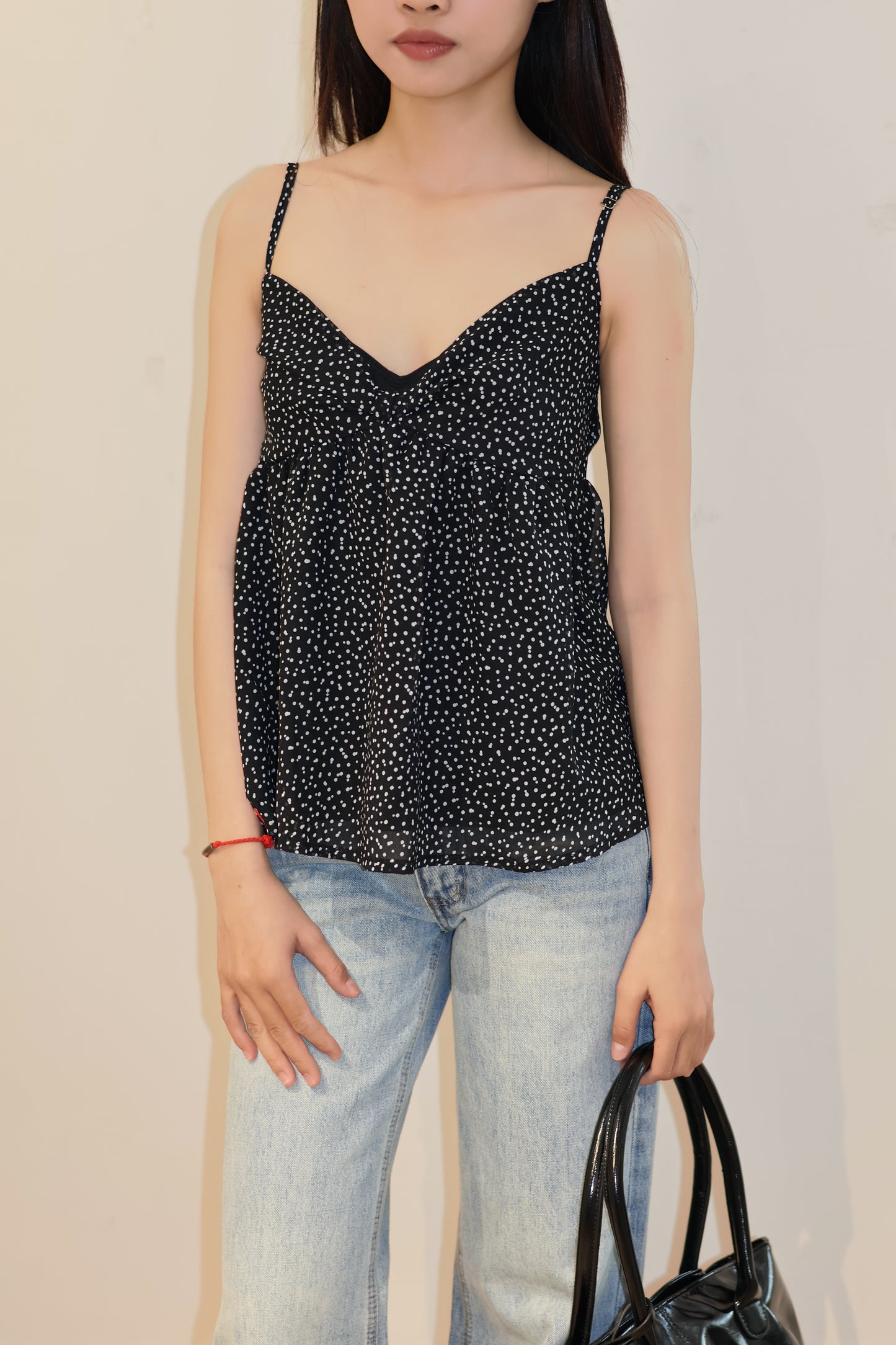 POLKADOT FLOWY BLACK TOP