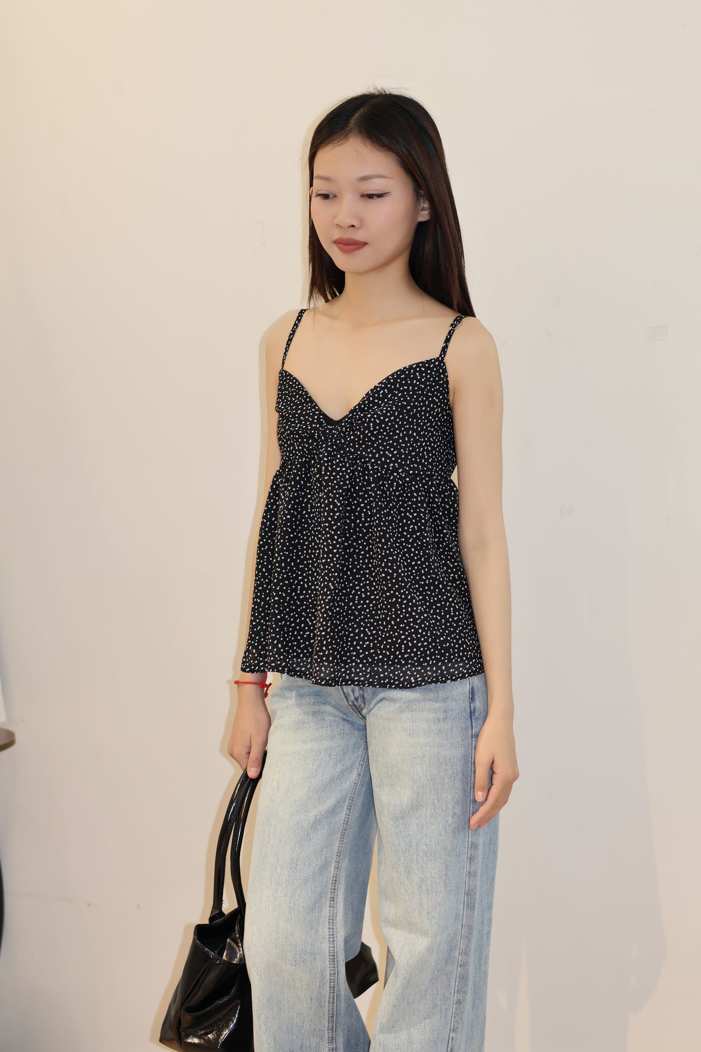 POLKADOT FLOWY BLACK TOP