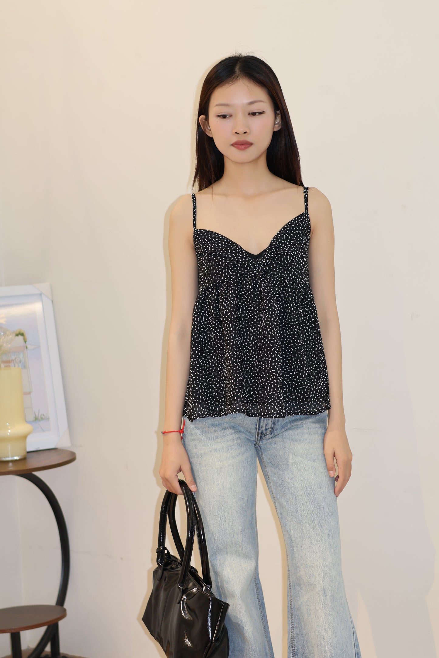 POLKADOT FLOWY BLACK TOP