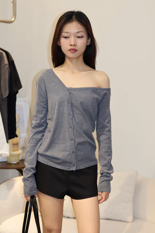 CHIC KNITTED BUTTONS HALF SHOULDER