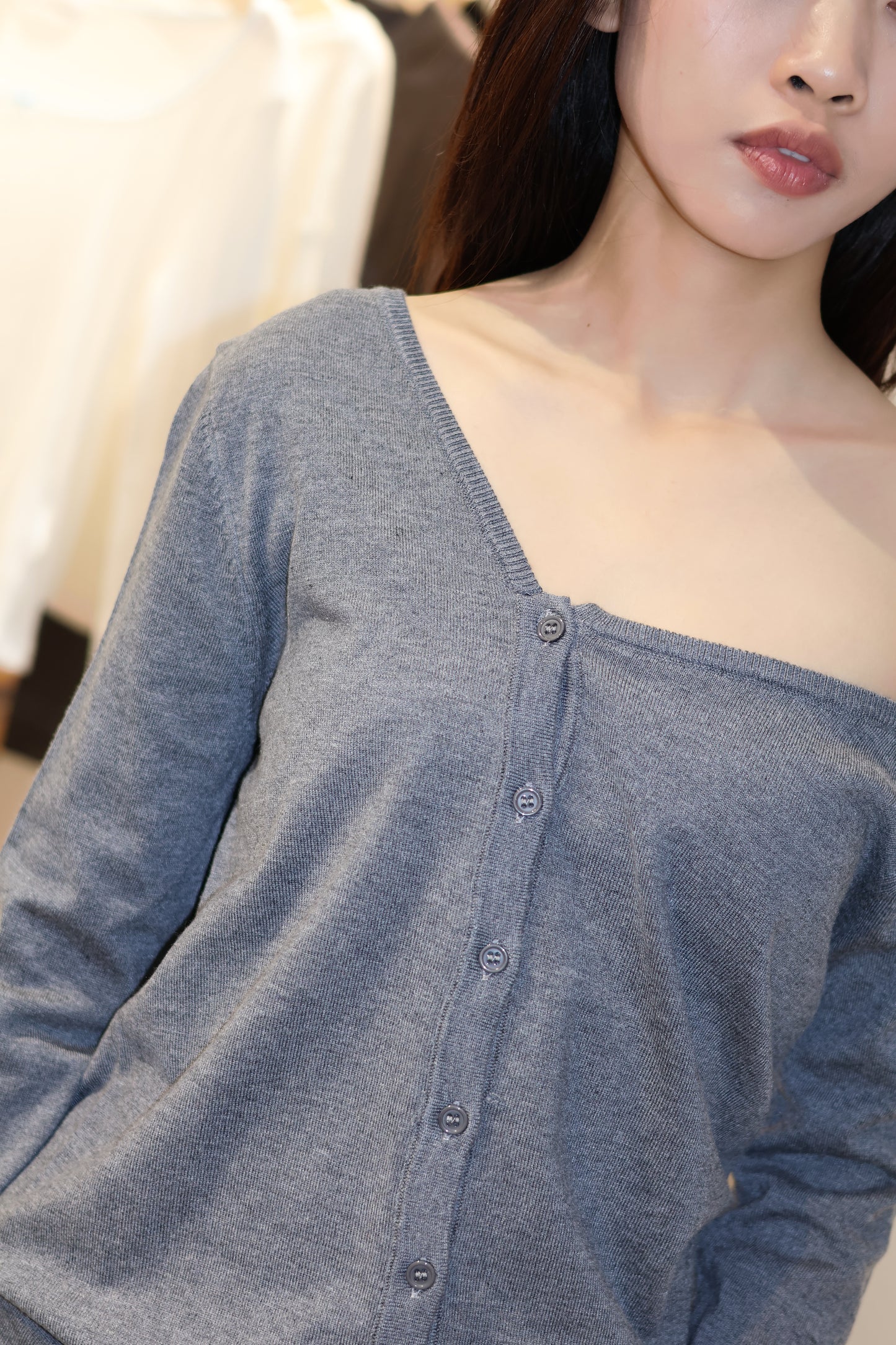 CHIC KNITTED BUTTONS HALF SHOULDER