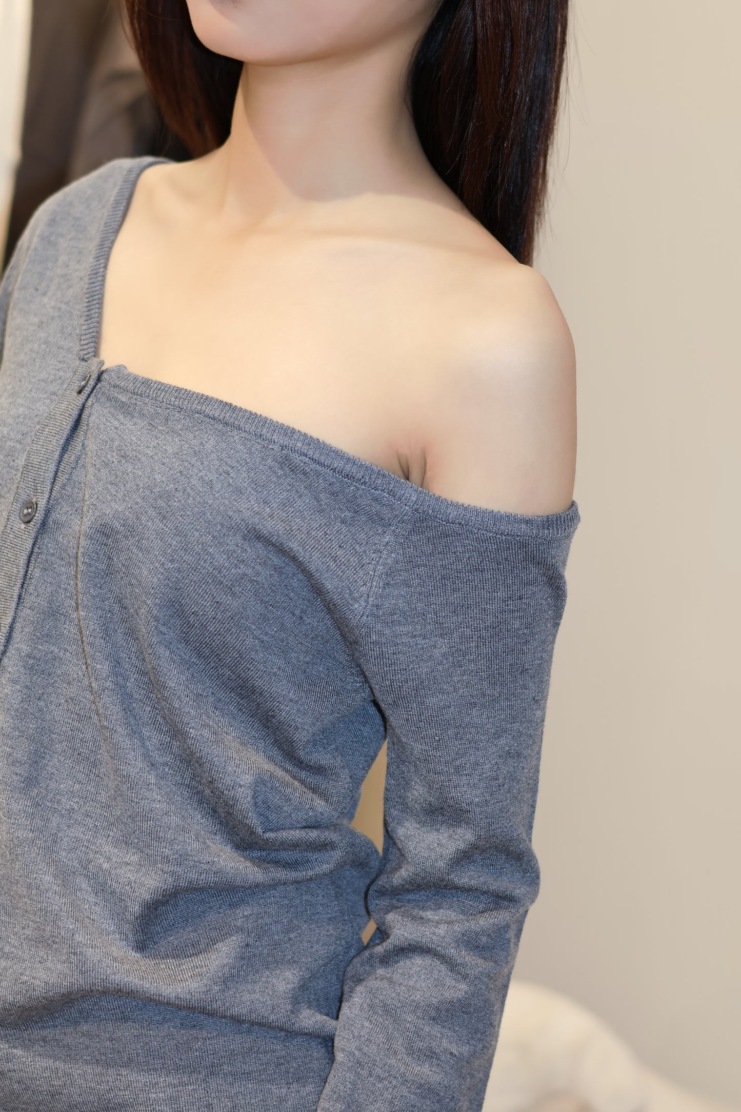 CHIC KNITTED BUTTONS HALF SHOULDER