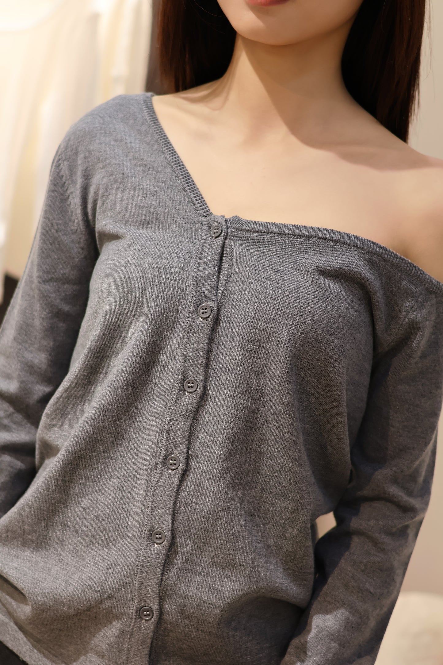CHIC KNITTED BUTTONS HALF SHOULDER