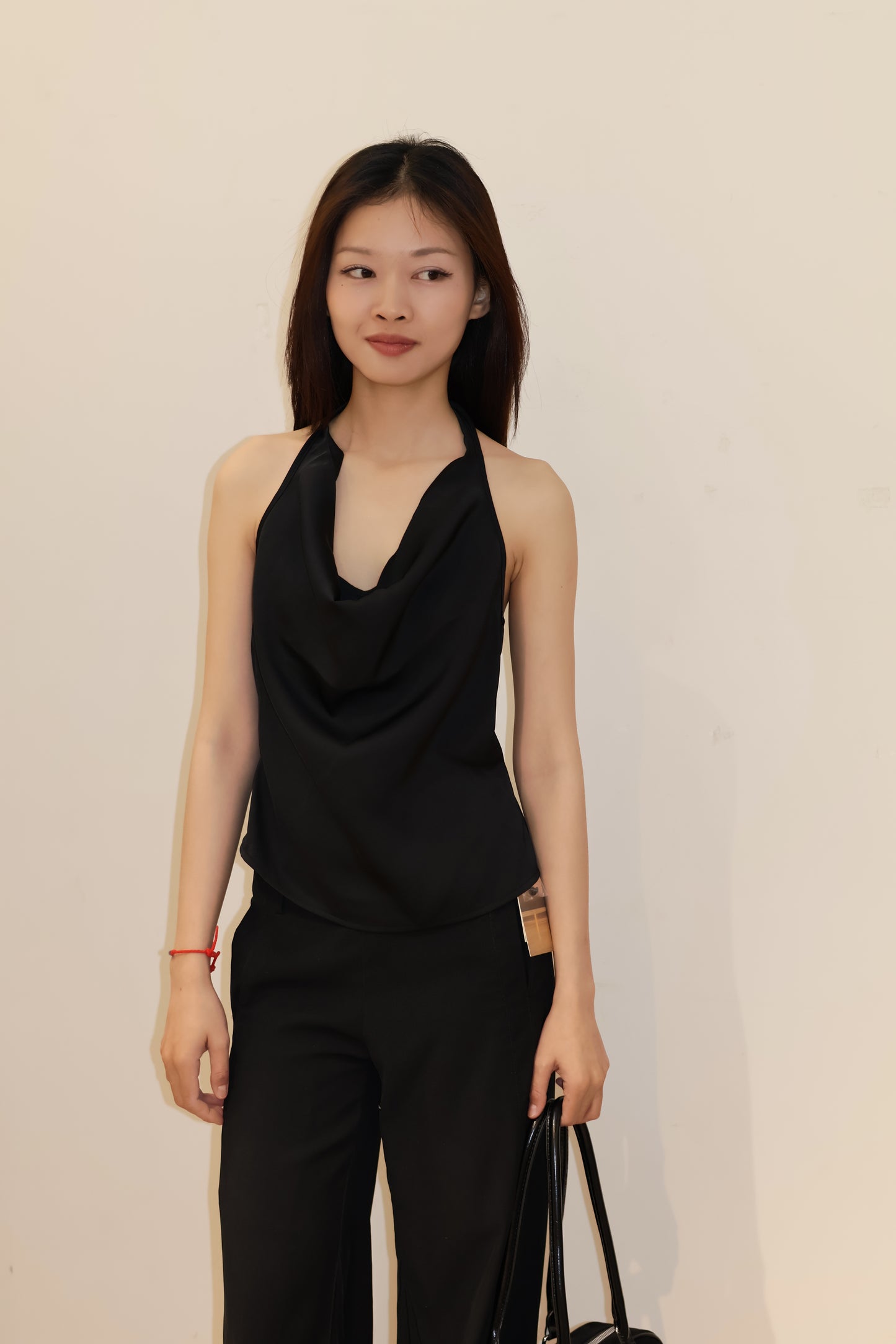 SATIN PLAIN BLACK HALTER
