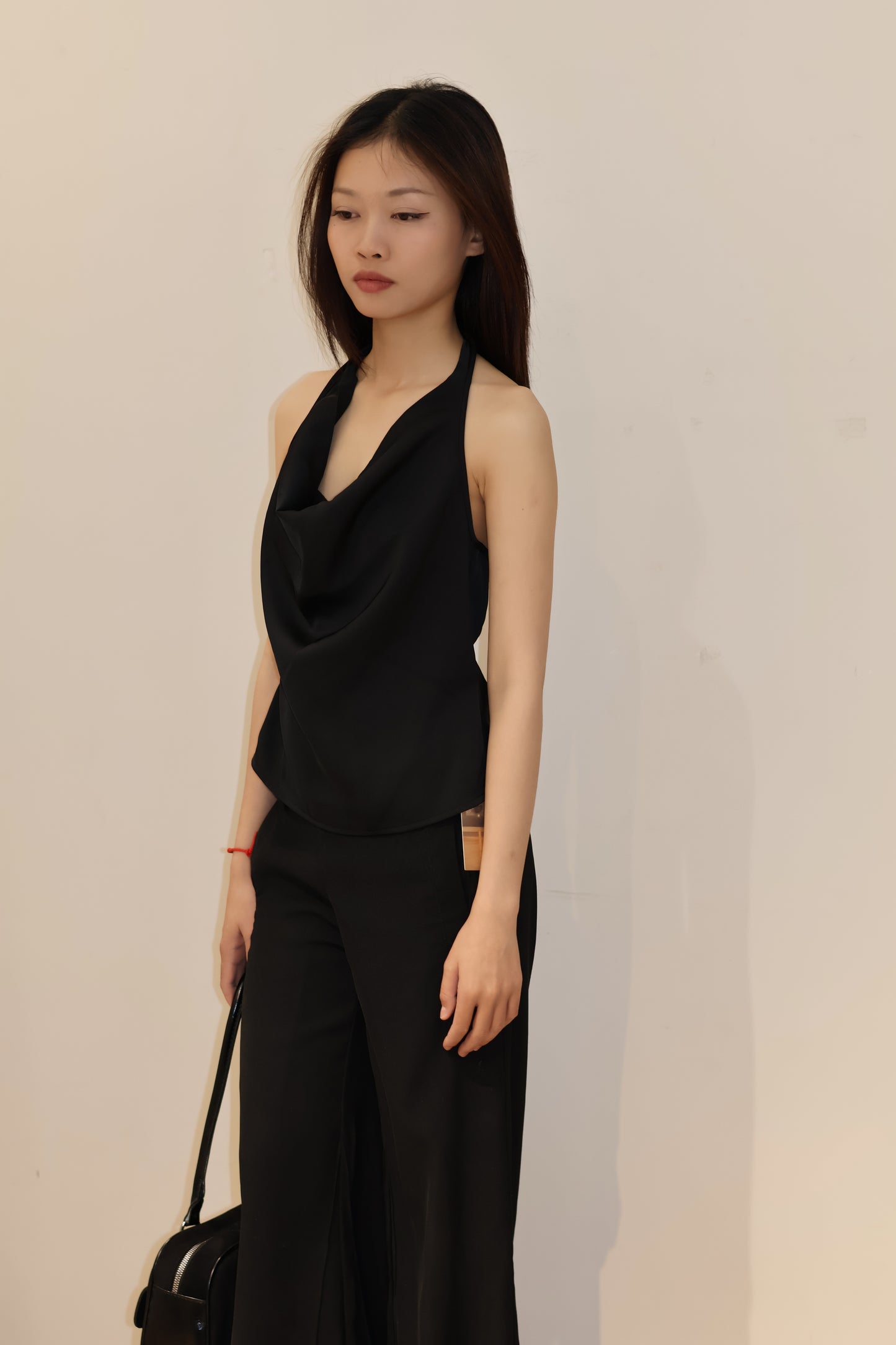 SATIN PLAIN BLACK HALTER