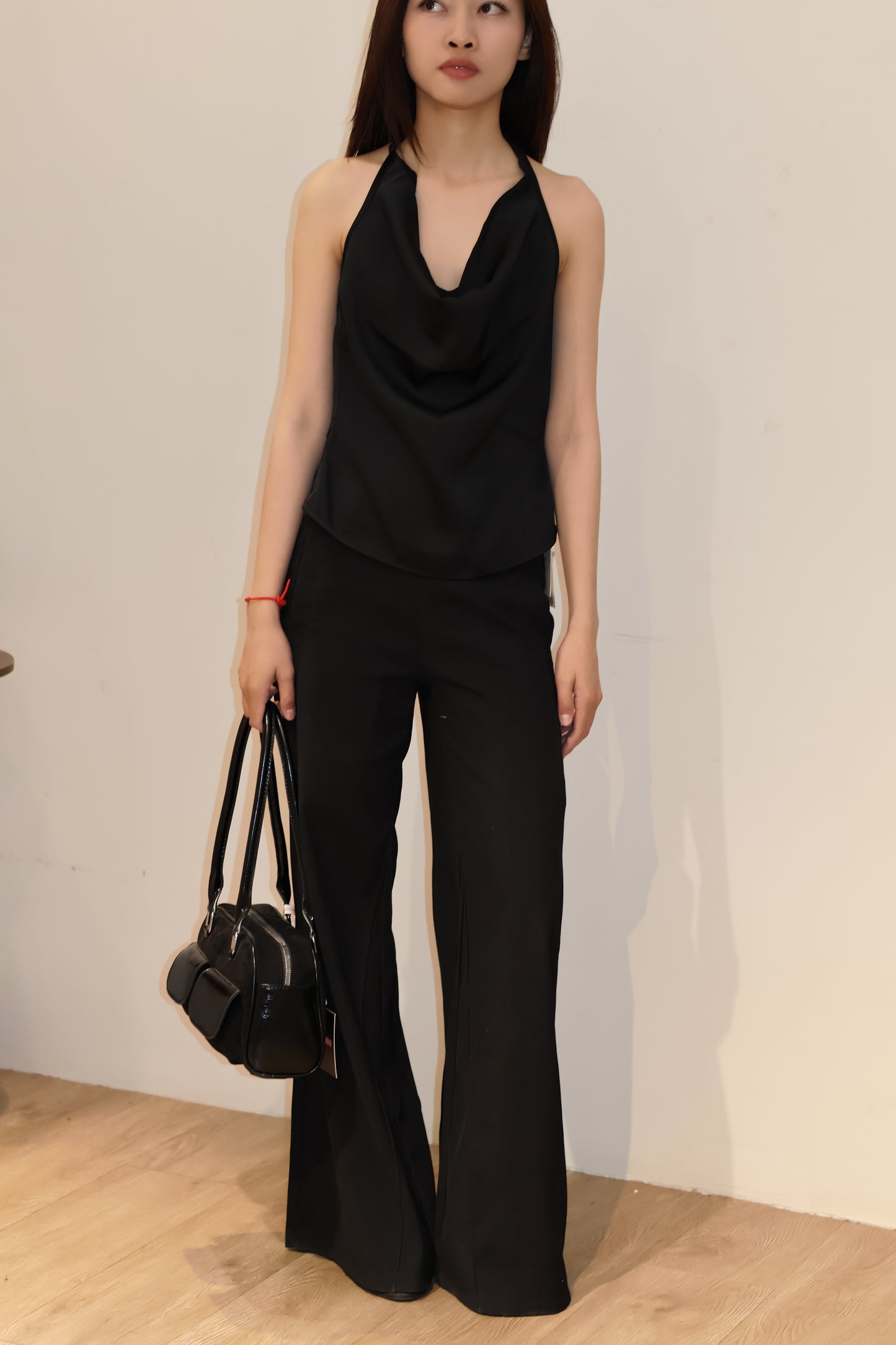 SATIN PLAIN BLACK HALTER
