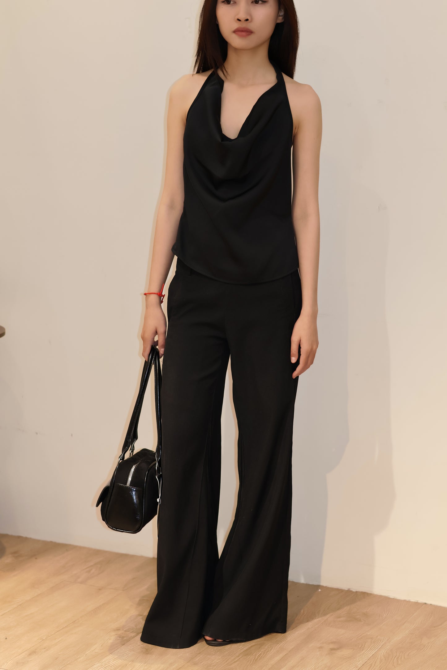 SATIN PLAIN BLACK HALTER