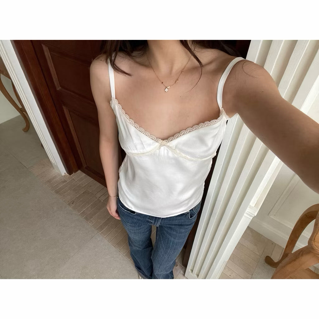 Maison Cher Lace Tank Satin