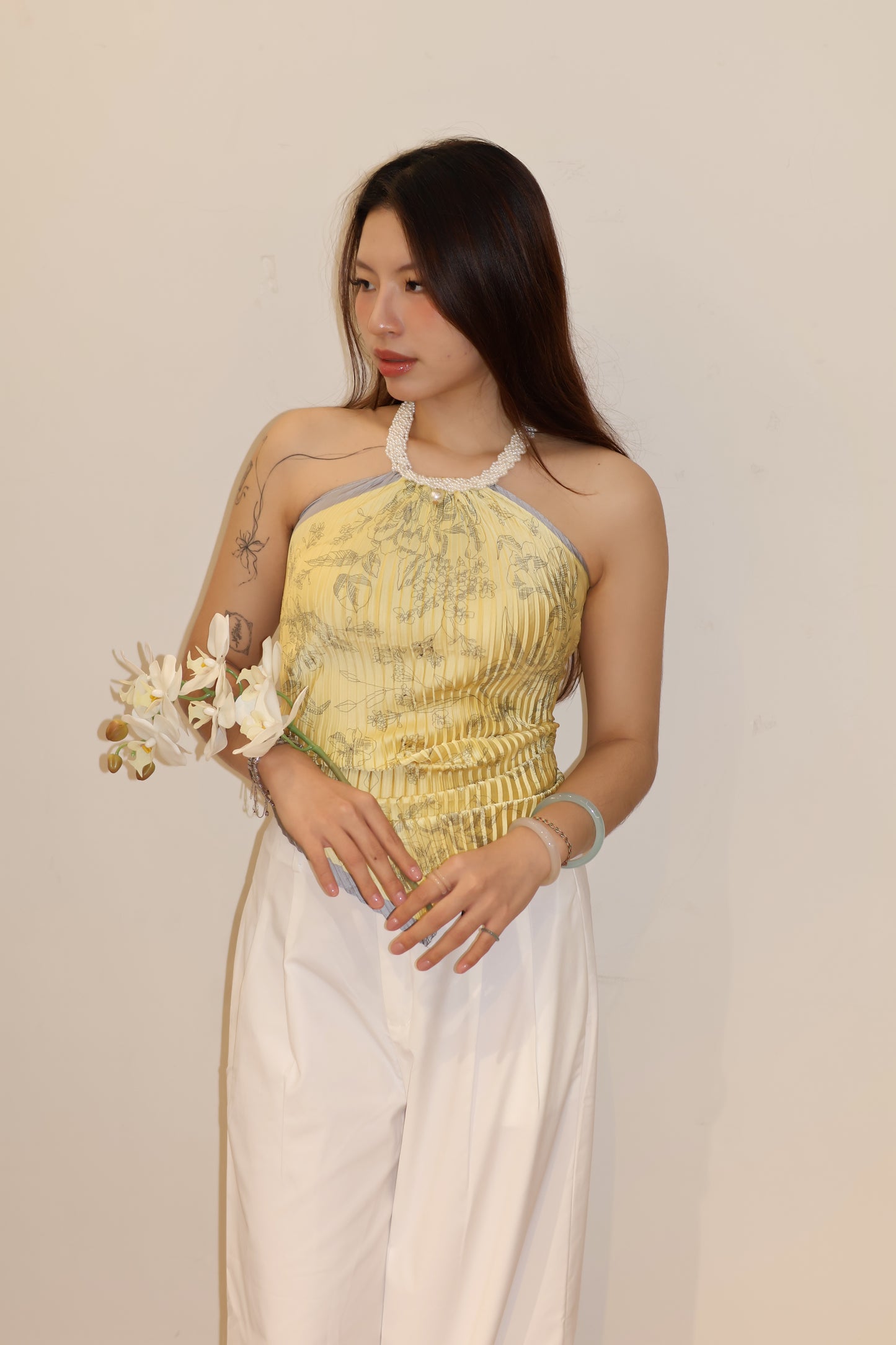 YELOW PEARL HALTER TOP