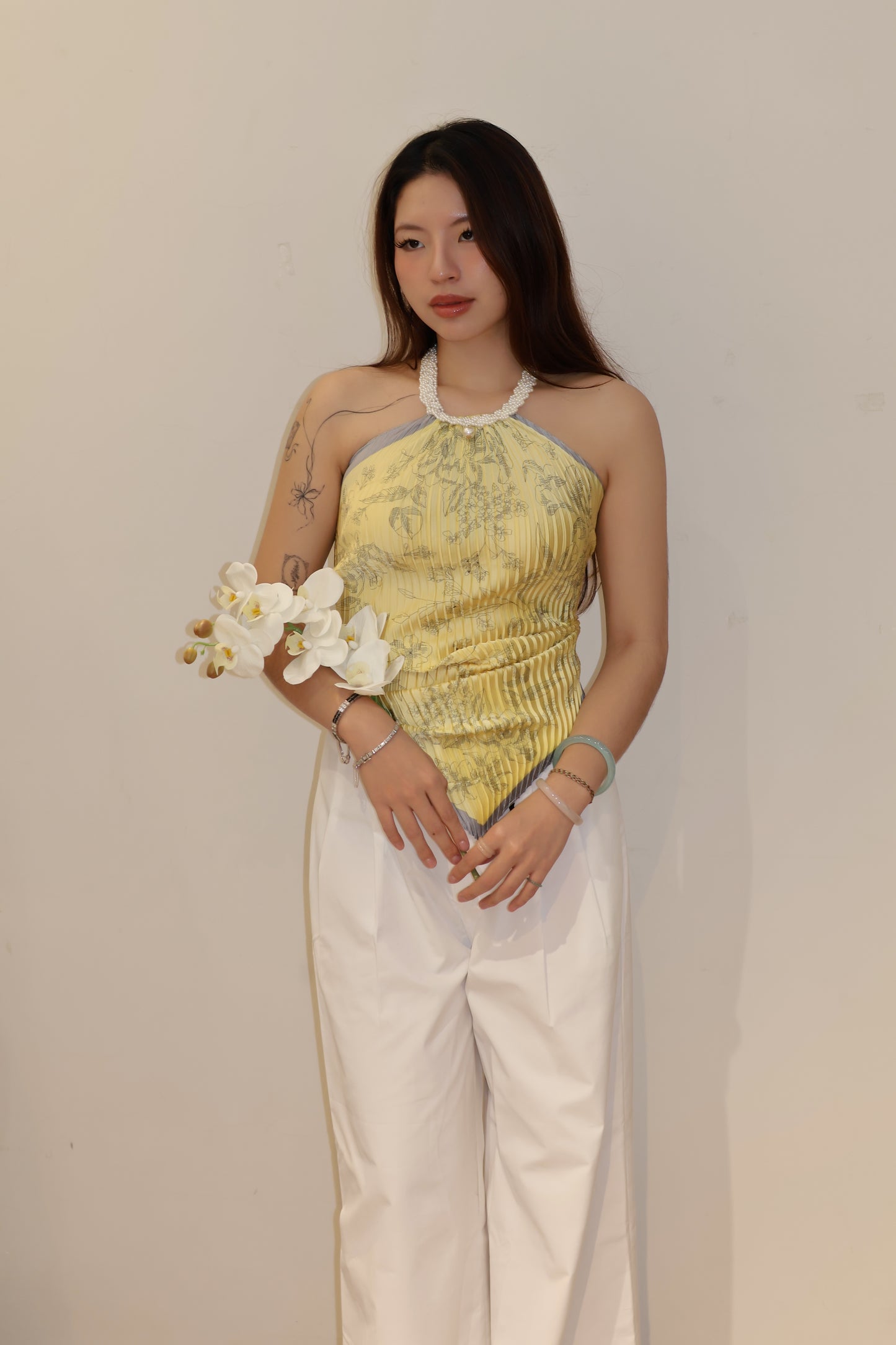 YELOW PEARL HALTER TOP