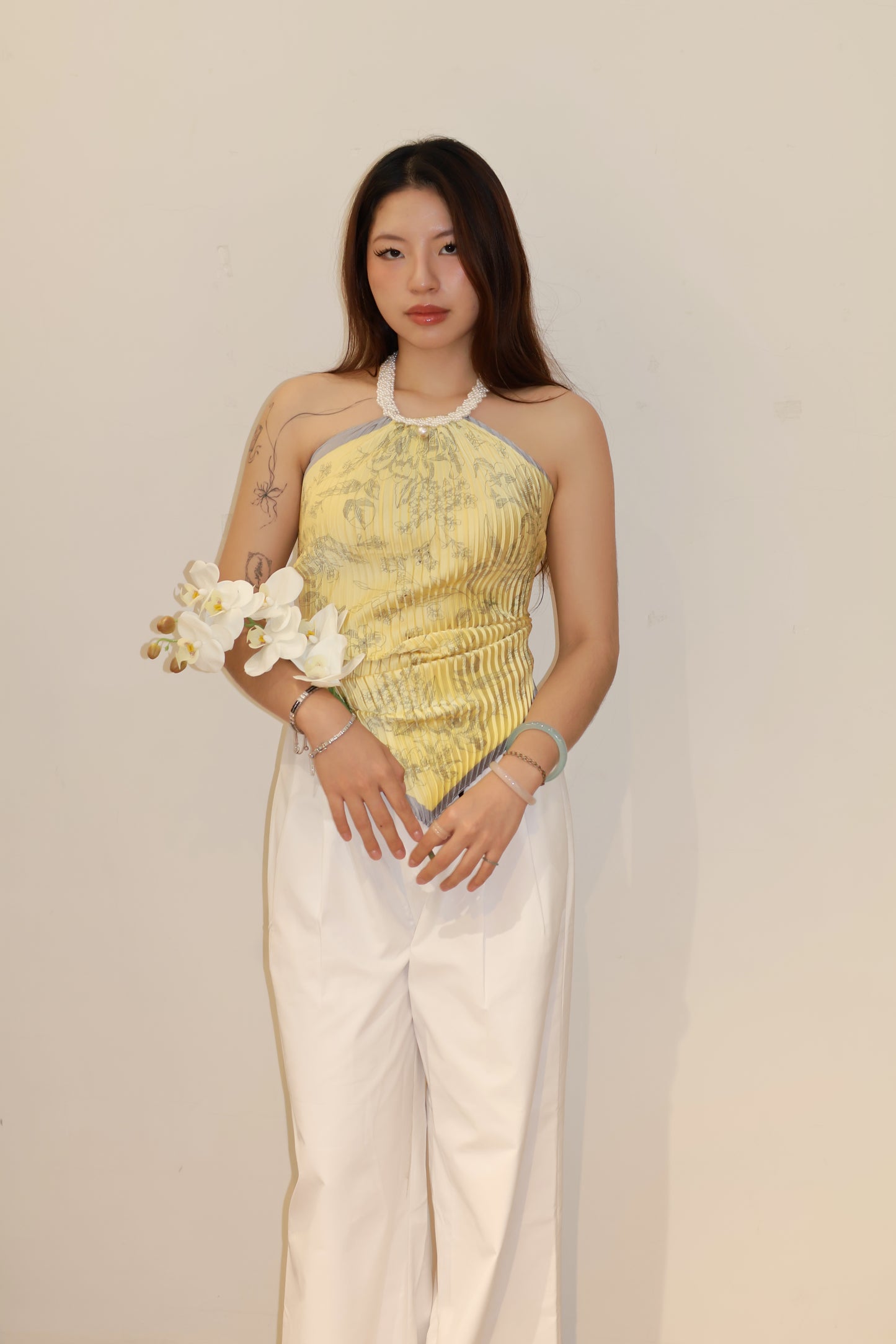 YELOW PEARL HALTER TOP