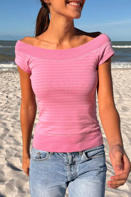 brandy Ginny Striped Top- pink stripes