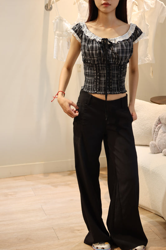 Off shoulder gingham lace