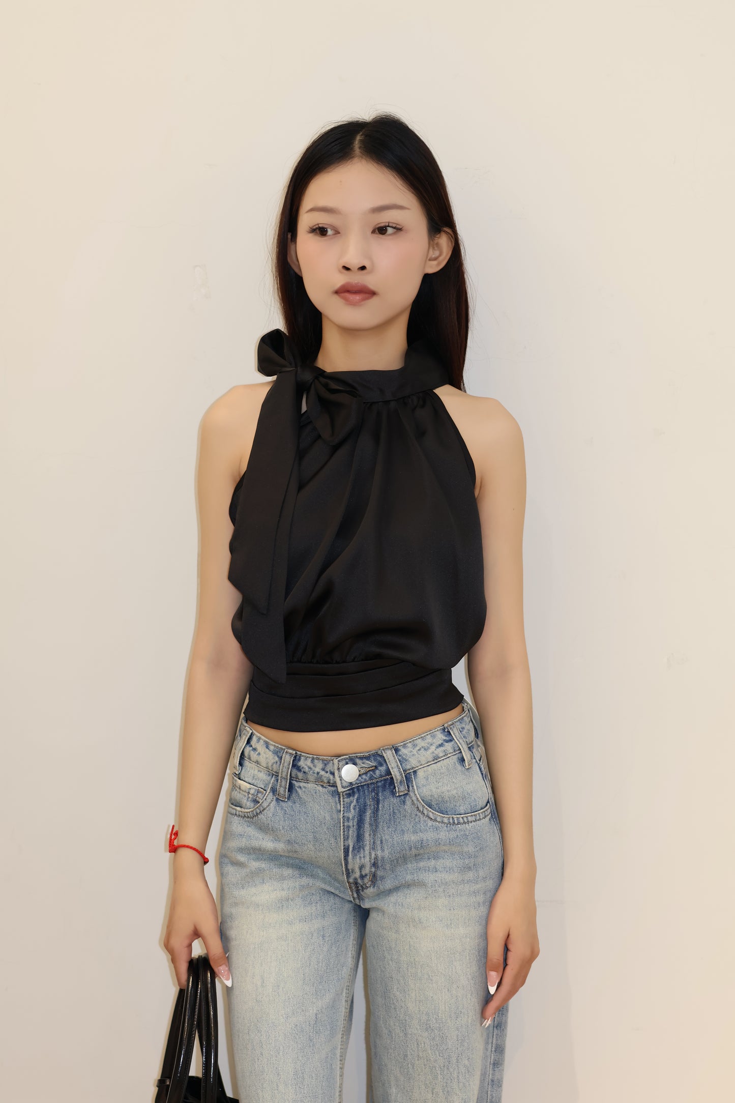 Satin like halter tied top