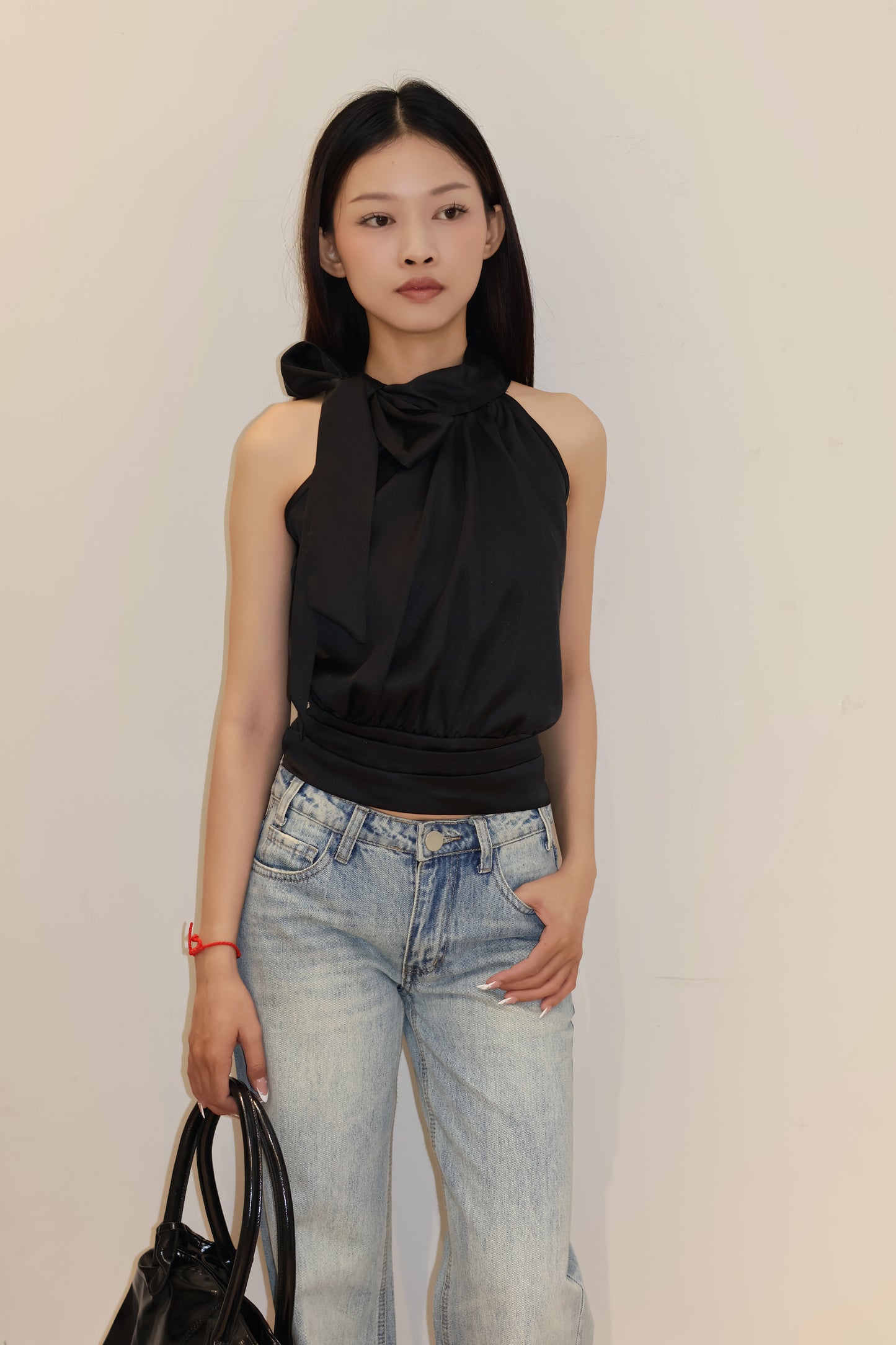Satin like halter tied top