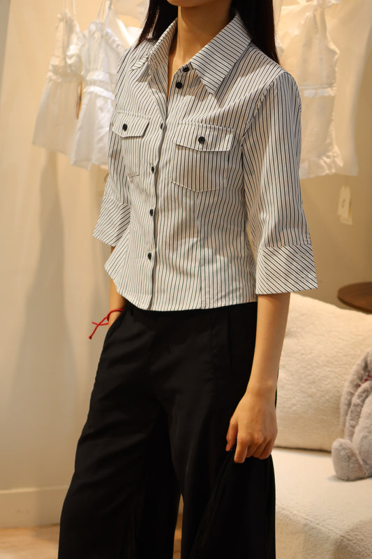 Striped pocketed blouse