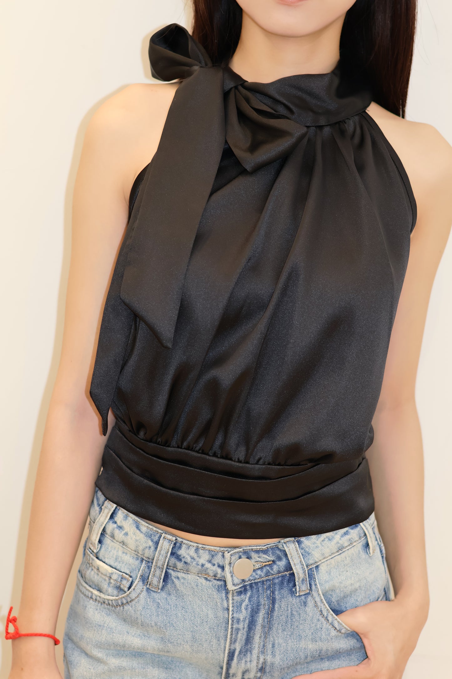 Satin like halter tied top