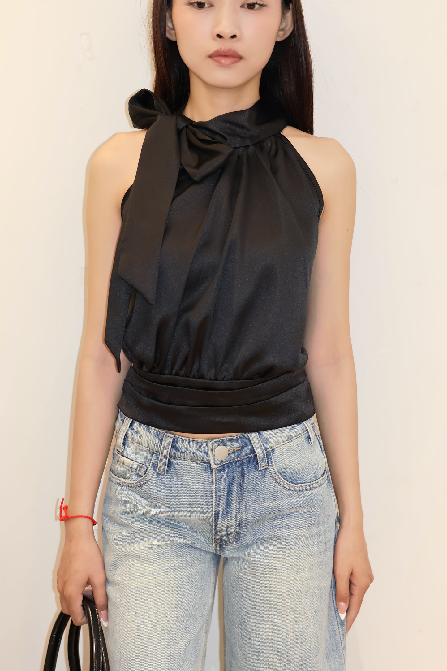 Satin like halter tied top