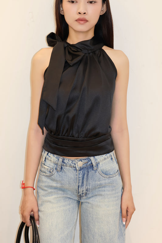 Satin like halter tied top