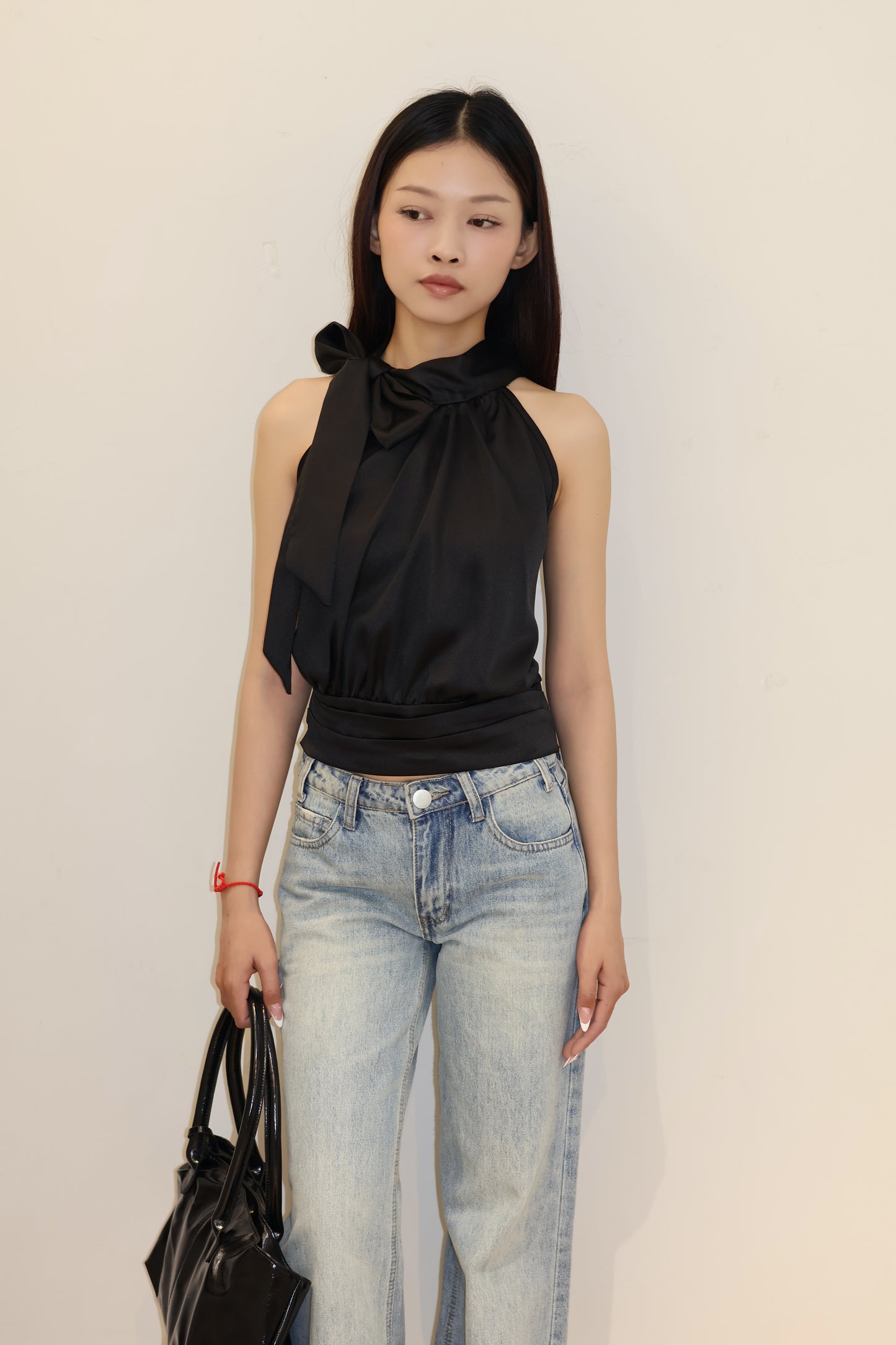 Satin like halter tied top