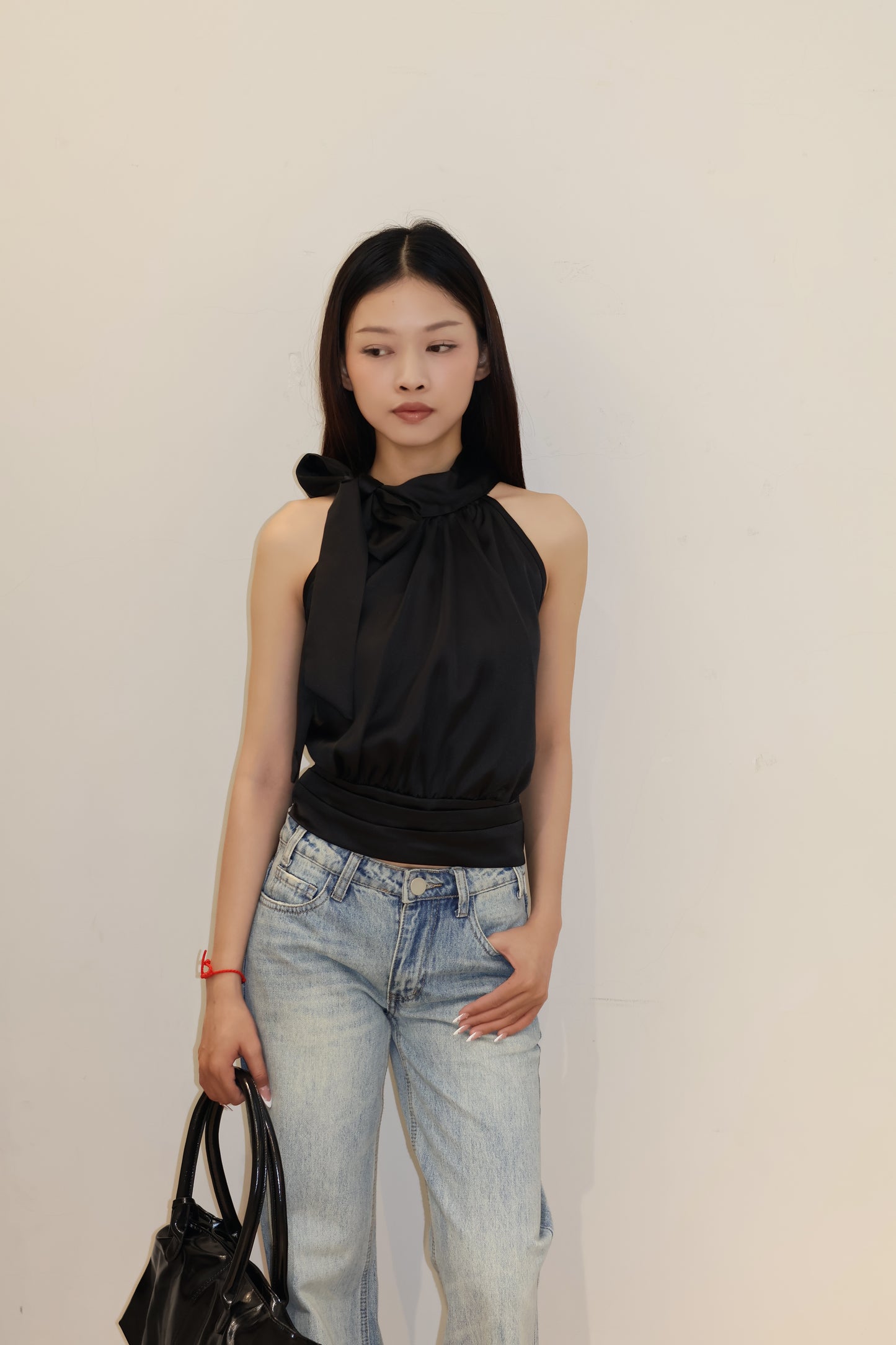 Satin like halter tied top