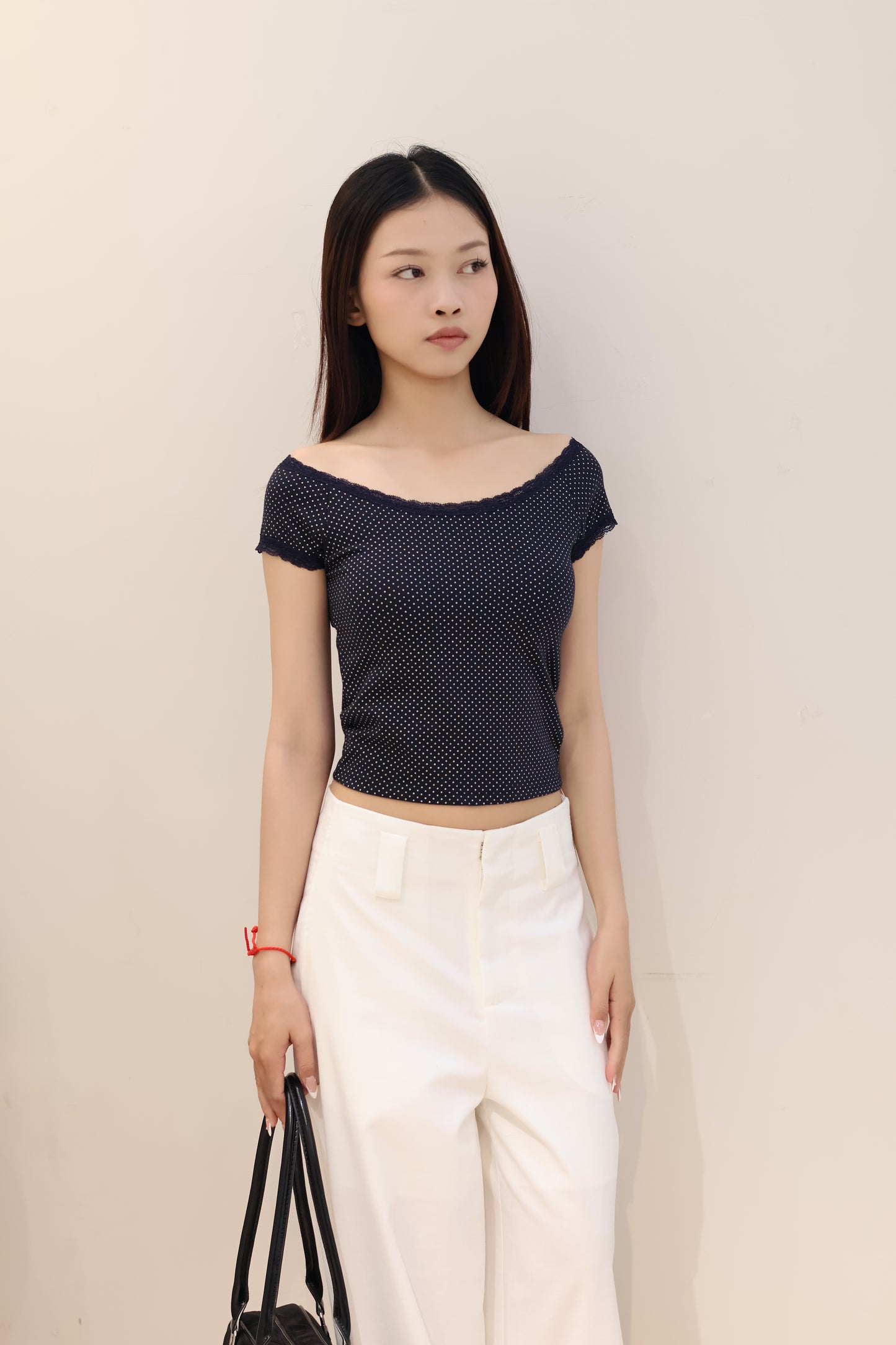 Polkadot lace off shoulder