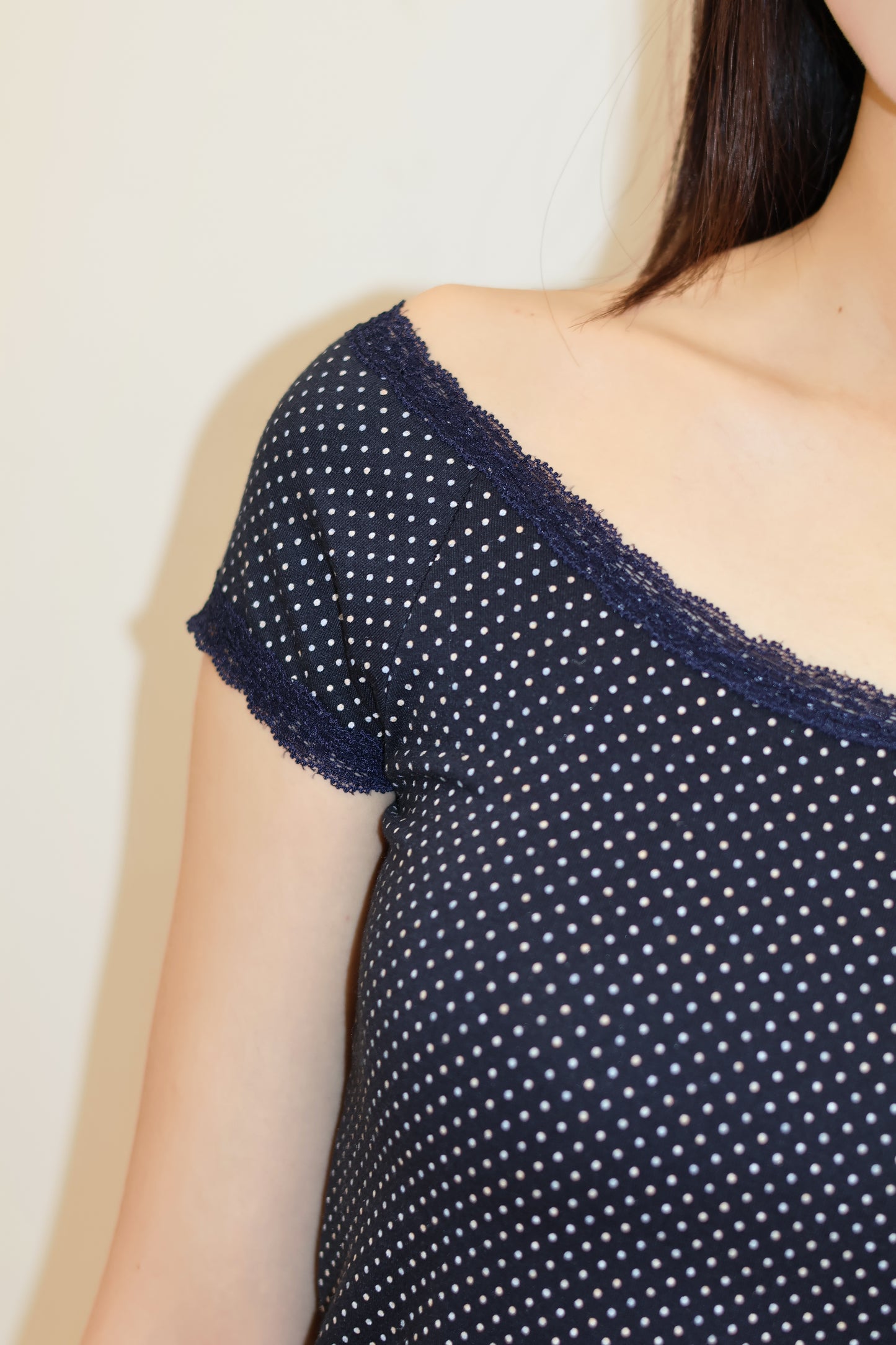 Polkadot lace off shoulder