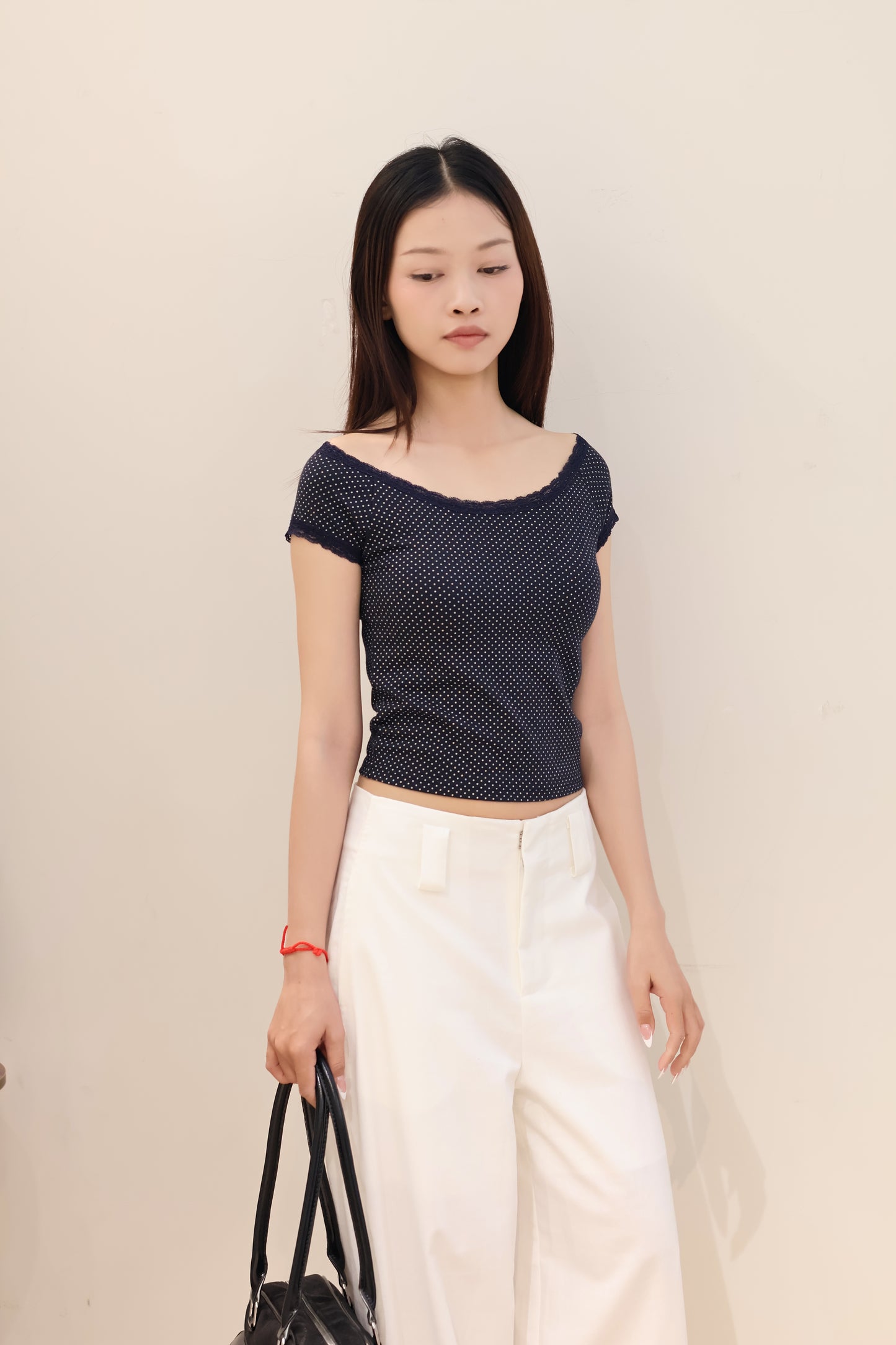 Polkadot lace off shoulder
