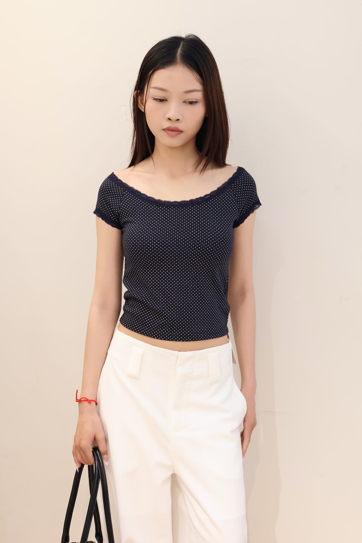 Polkadot lace off shoulder