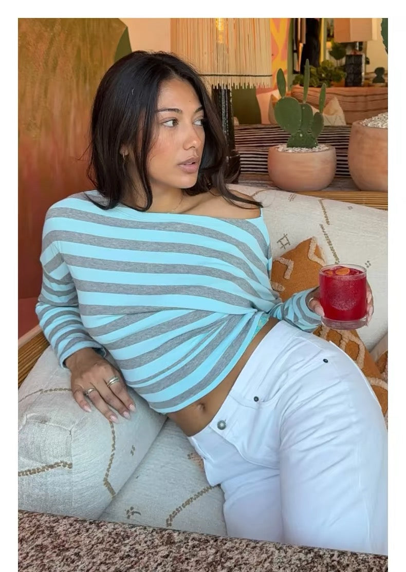 SUBDUED Blue Striped Long Sleeve Top