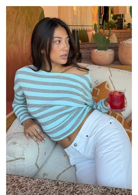 SUBDUED Blue Striped Long Sleeve Top