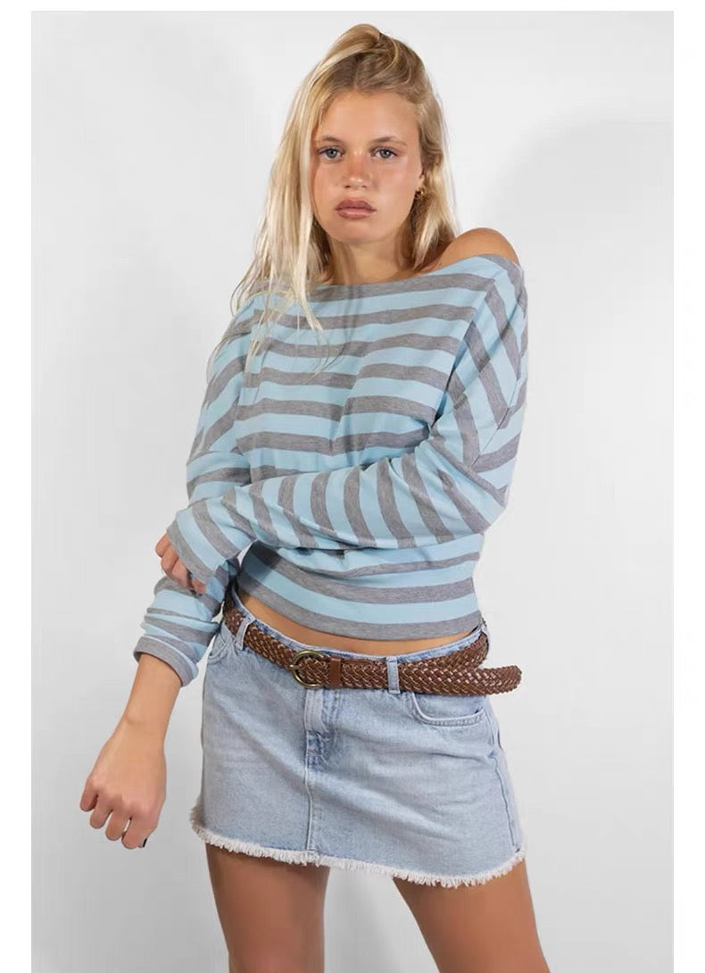 SUBDUED Blue Striped Long Sleeve Top