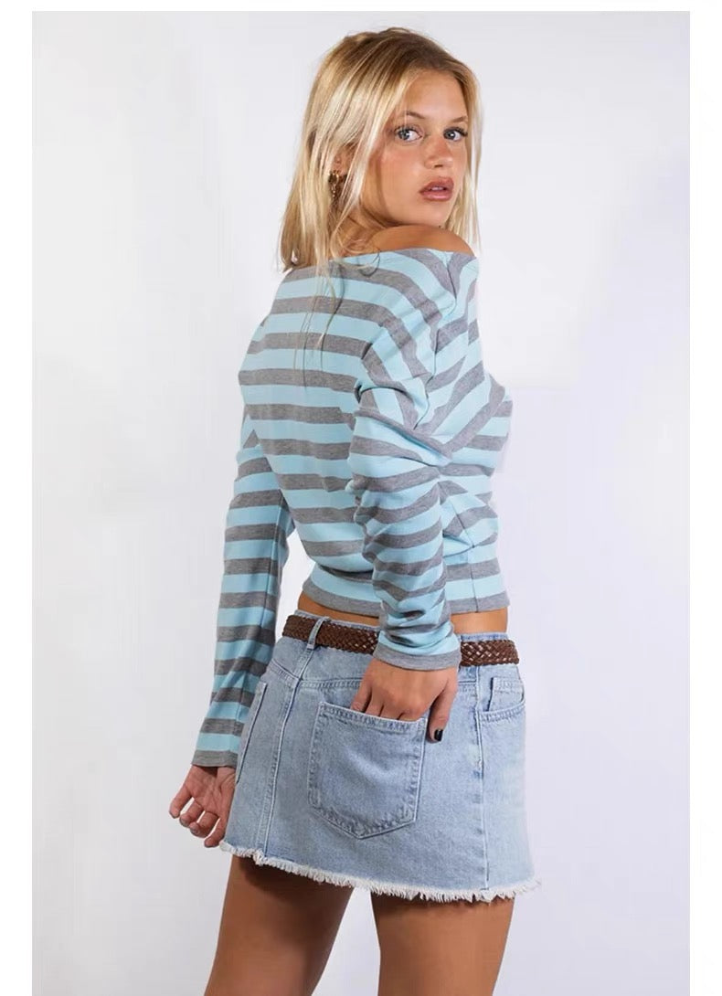 SUBDUED Blue Striped Long Sleeve Top