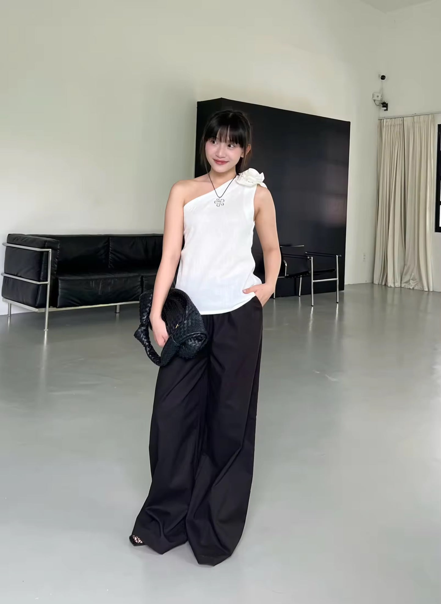 khaki half shoulder top