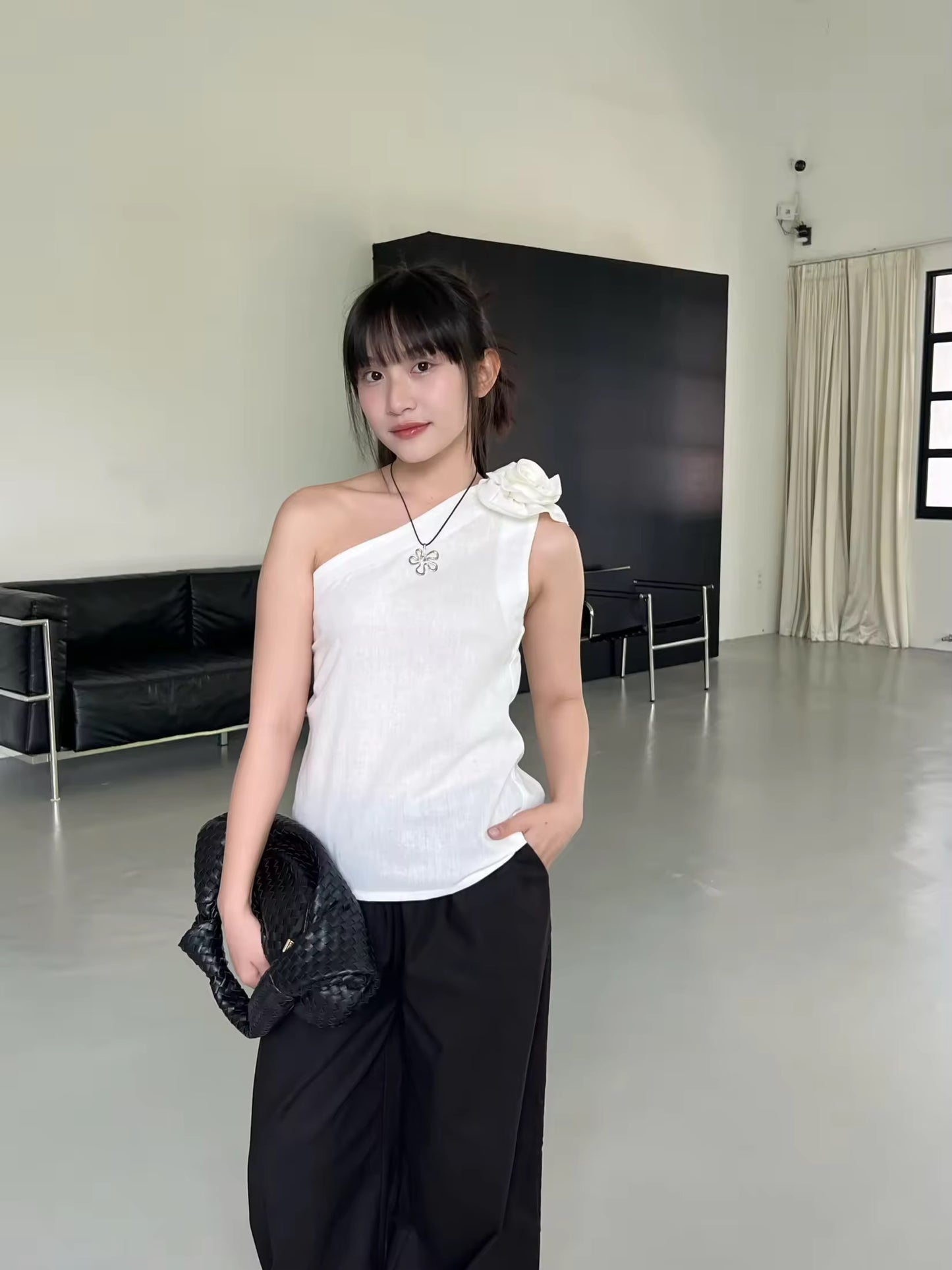 khaki half shoulder top