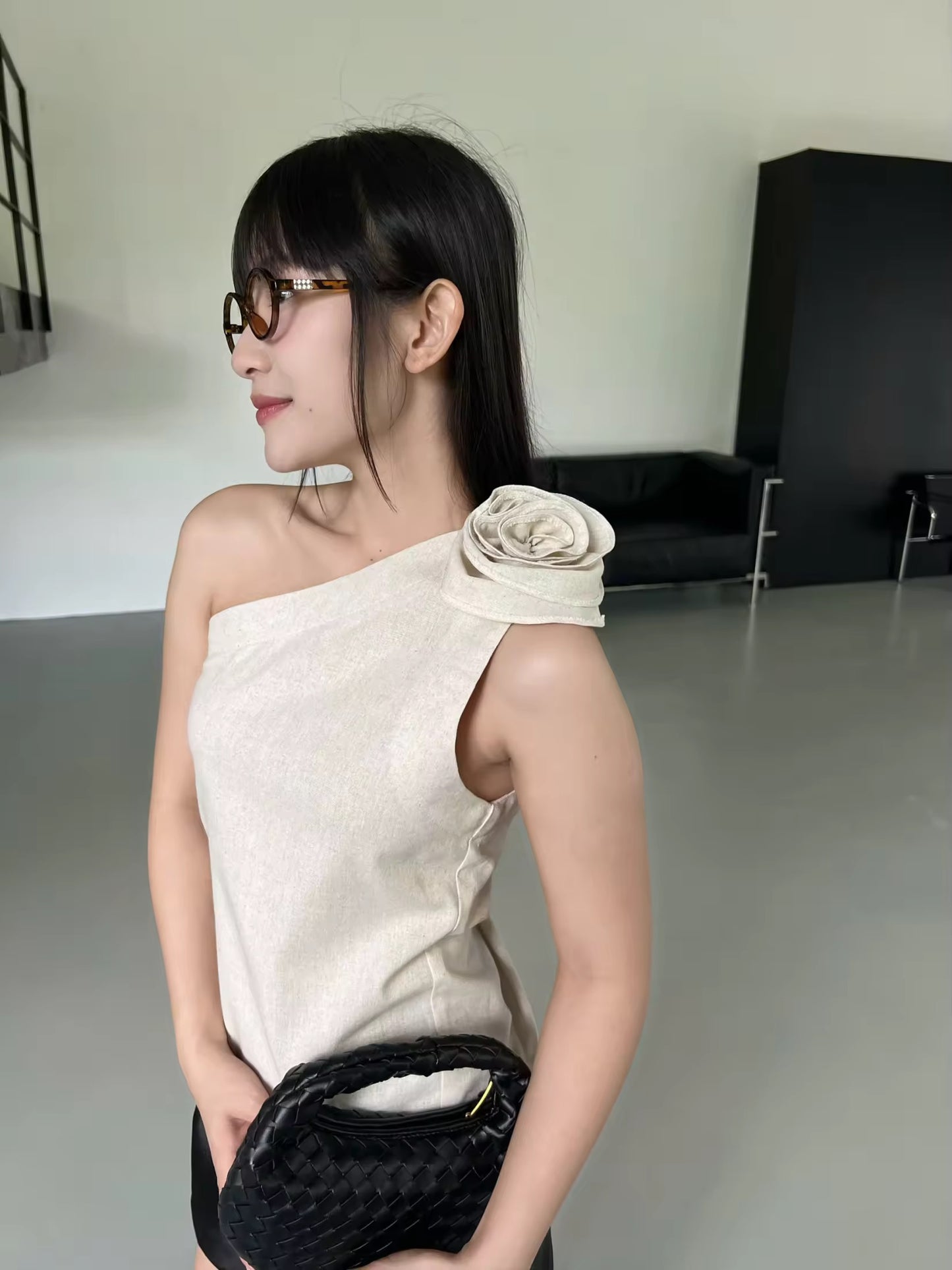 khaki half shoulder top