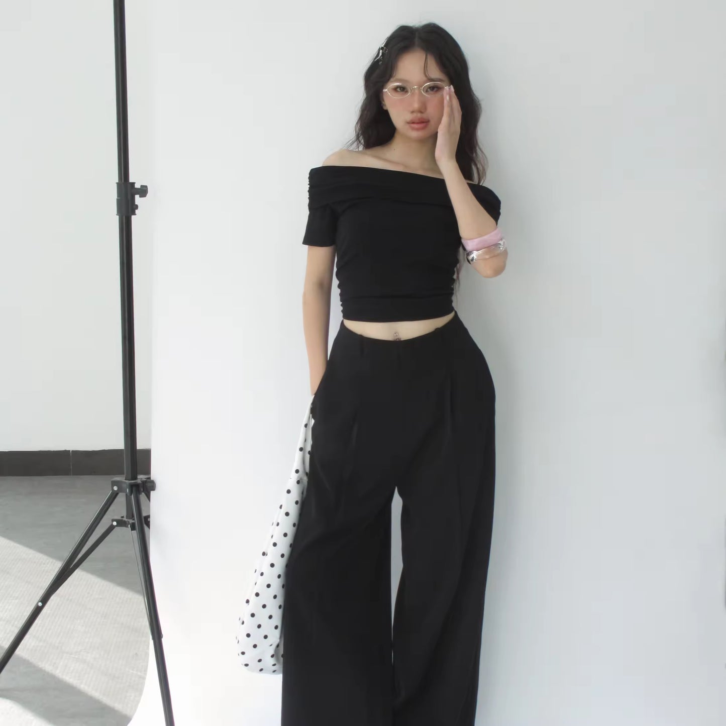 Black baggy clipped trousers