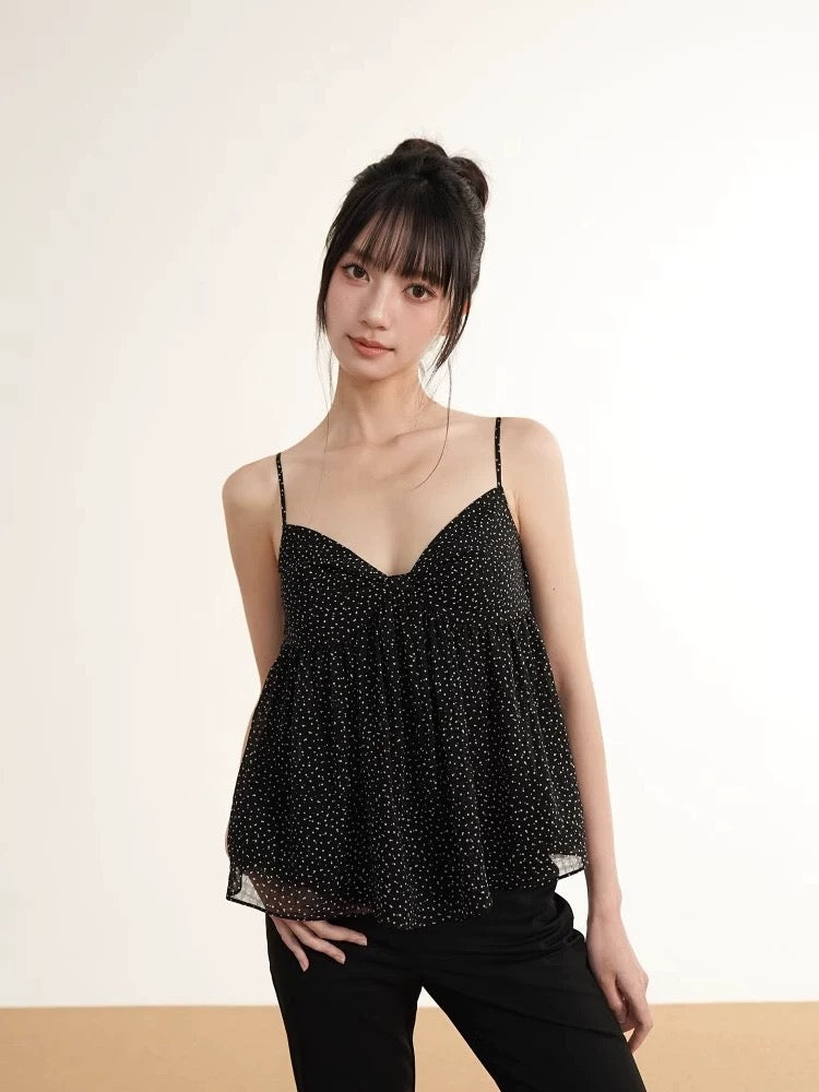 POLKADOT FLOWY BLACK TOP
