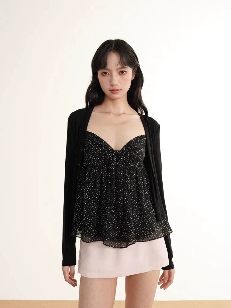 POLKADOT FLOWY BLACK TOP