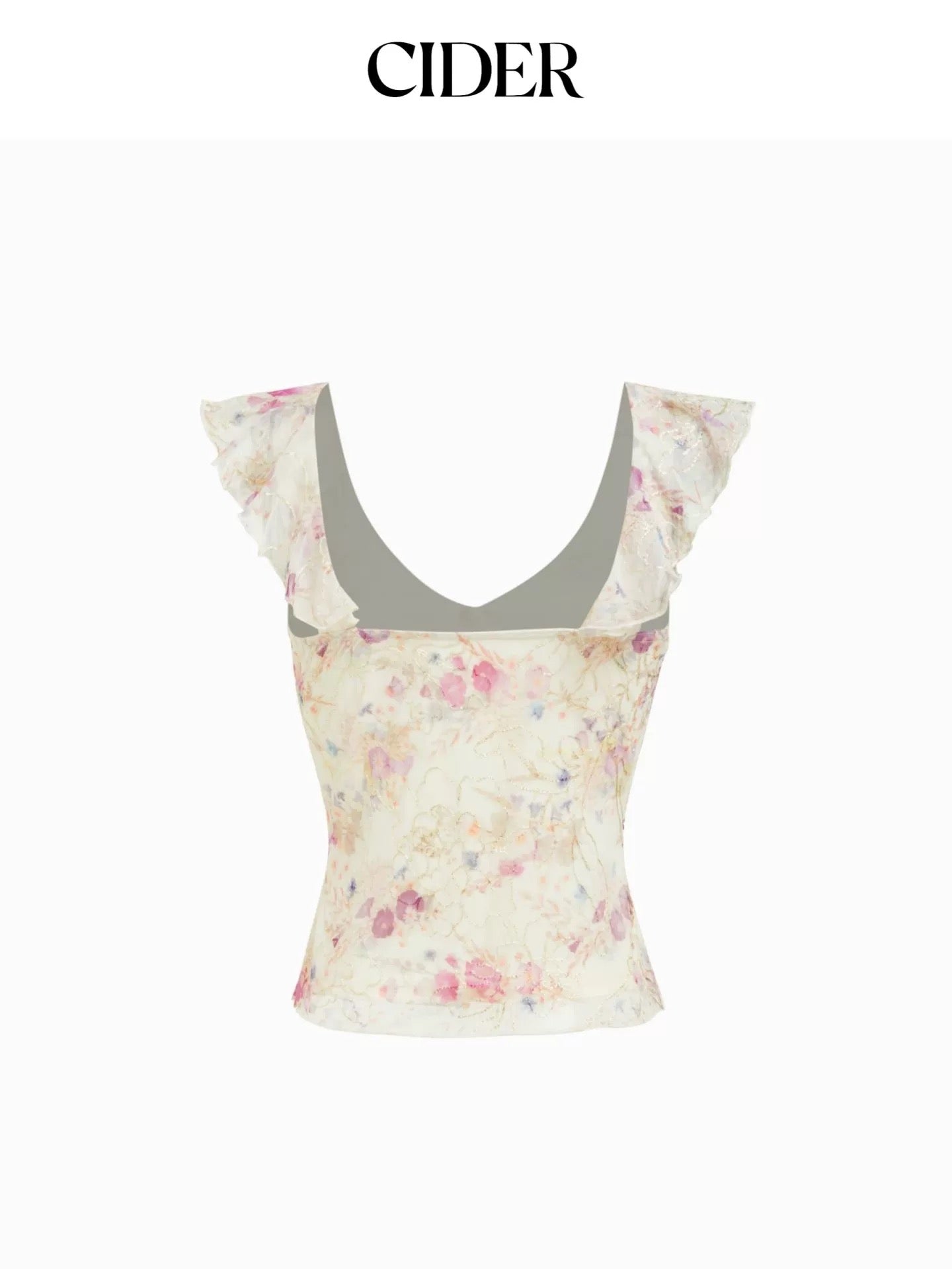 CIDER FLORAL V RUFFLED TOP