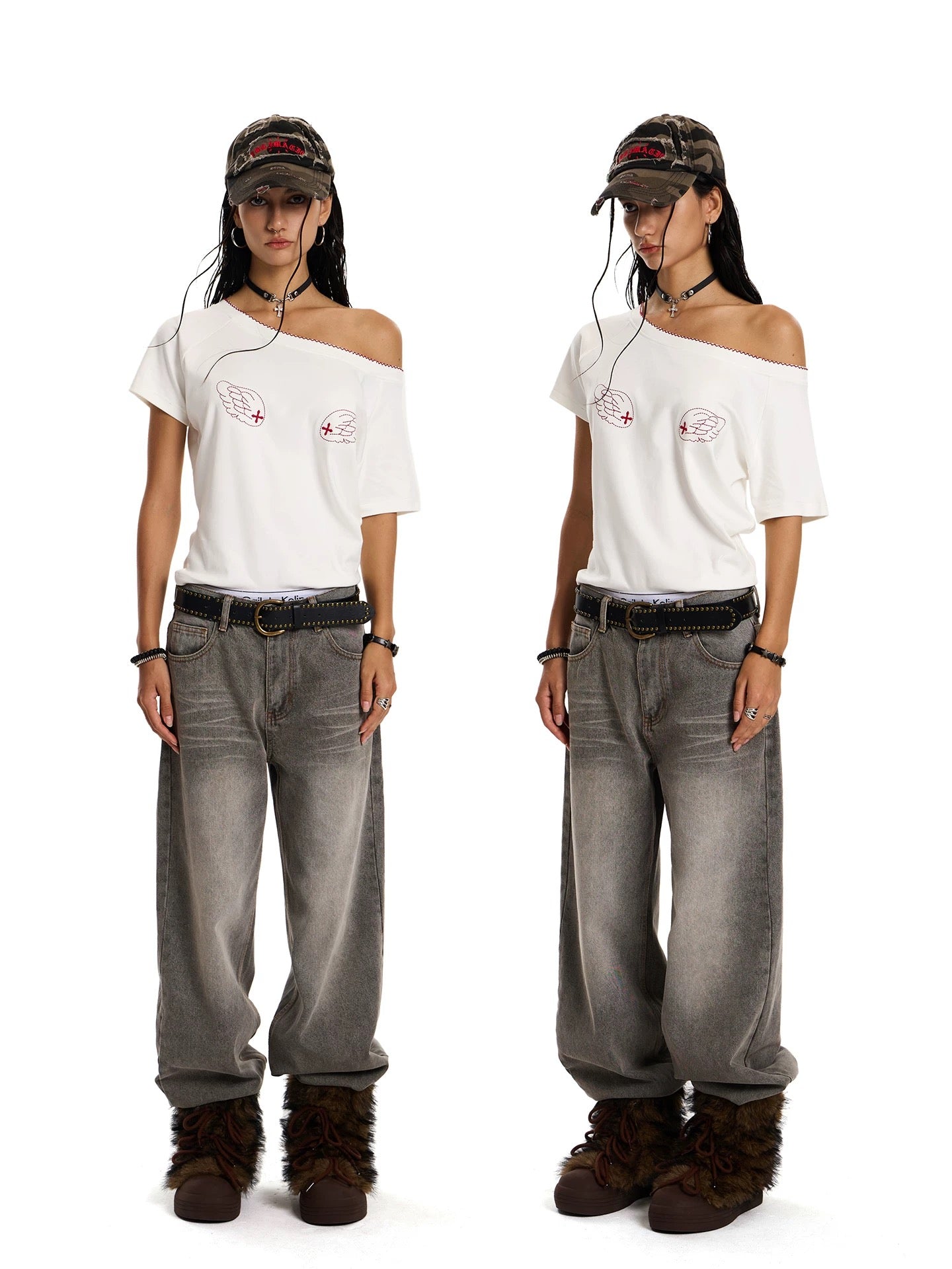 ANGEL GRAPHIC HALF SHOULDER TOP